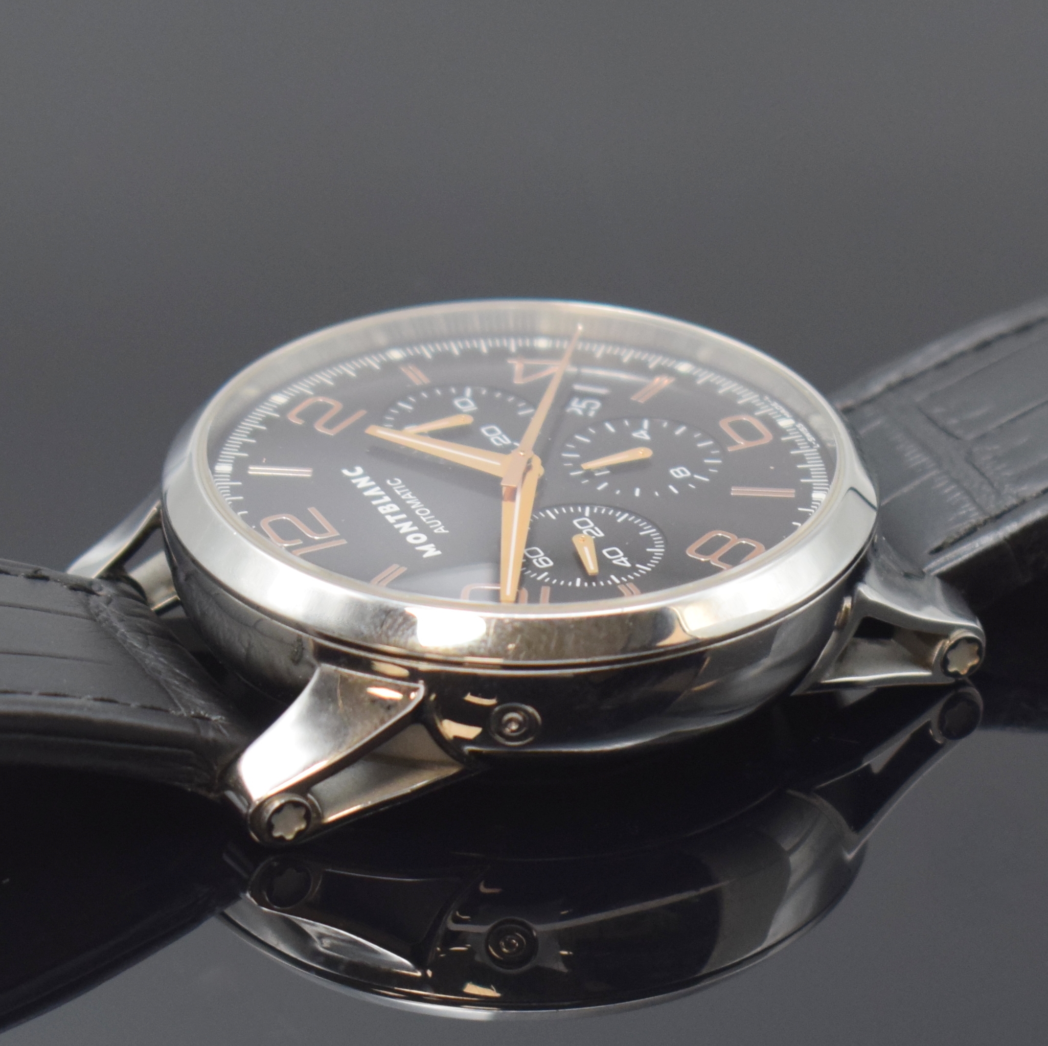 Detail d: MONTBLANC Timewalker Herrenarmbanduhr mit Chronograph Referenz 7069, Schweiz um 2010, Automatik, Edelstahlgeh. beids. vergl., Boden 6-fach verschr., ...