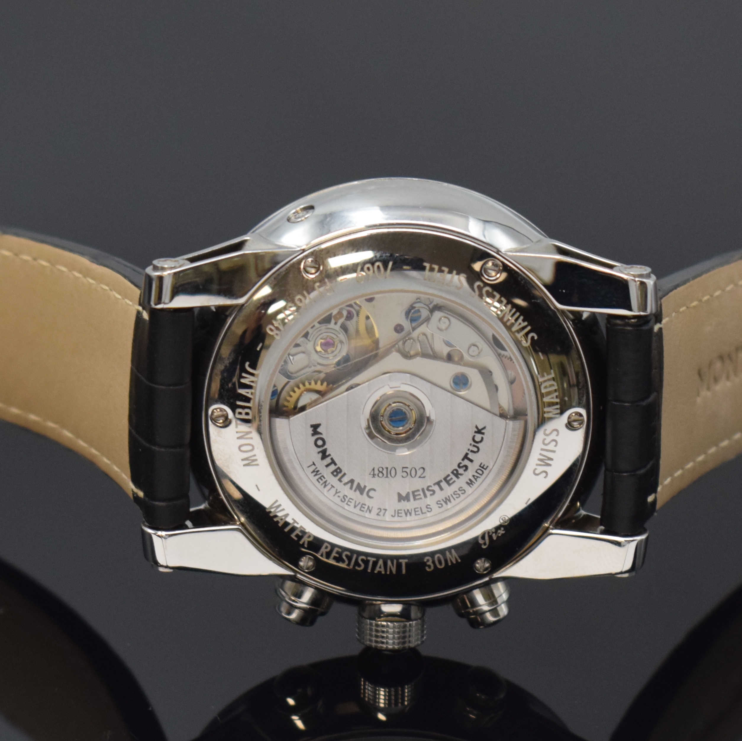 Detail f: MONTBLANC Timewalker Herrenarmbanduhr mit Chronograph Referenz 7069, Schweiz um 2010, Automatik, Edelstahlgeh. beids. vergl., Boden 6-fach verschr., ...
