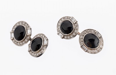Image 26854137 - Paar Platin Onyx-Diamant-Manschettenknöpfe, 4 Onyxcabochons, Brillanten und ...