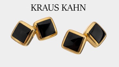 Image 26854145 - Paar 18 kt Gold Onyx-Manschettenknöpfe, GG 750/000, Meistermarke KRAUS/KAHN, 4 ...