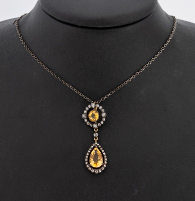 Image 26854154 - Citrin-Diamant-Anhänger, 925er Silber teilverg., rund facett. und tropfenf. ...
