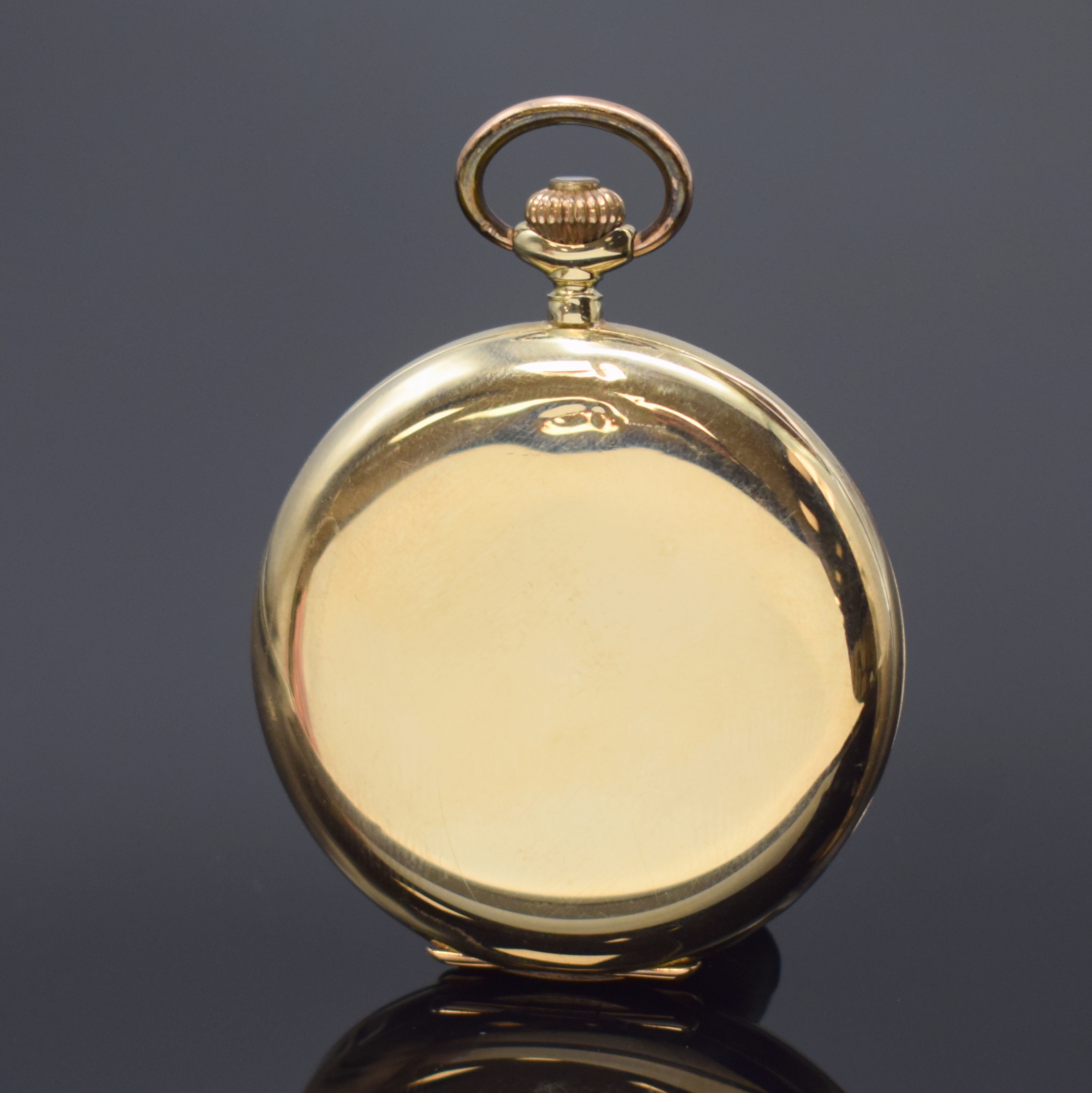 Detail c: Savonette Taschenuhr in GG 585/000, Schweiz um 1915, glattes Geh. dell., Metallcuvette, Emailzifferbl. m. arab. Zahlen, gold. Zeiger, kl. Sek. b. 6, ...