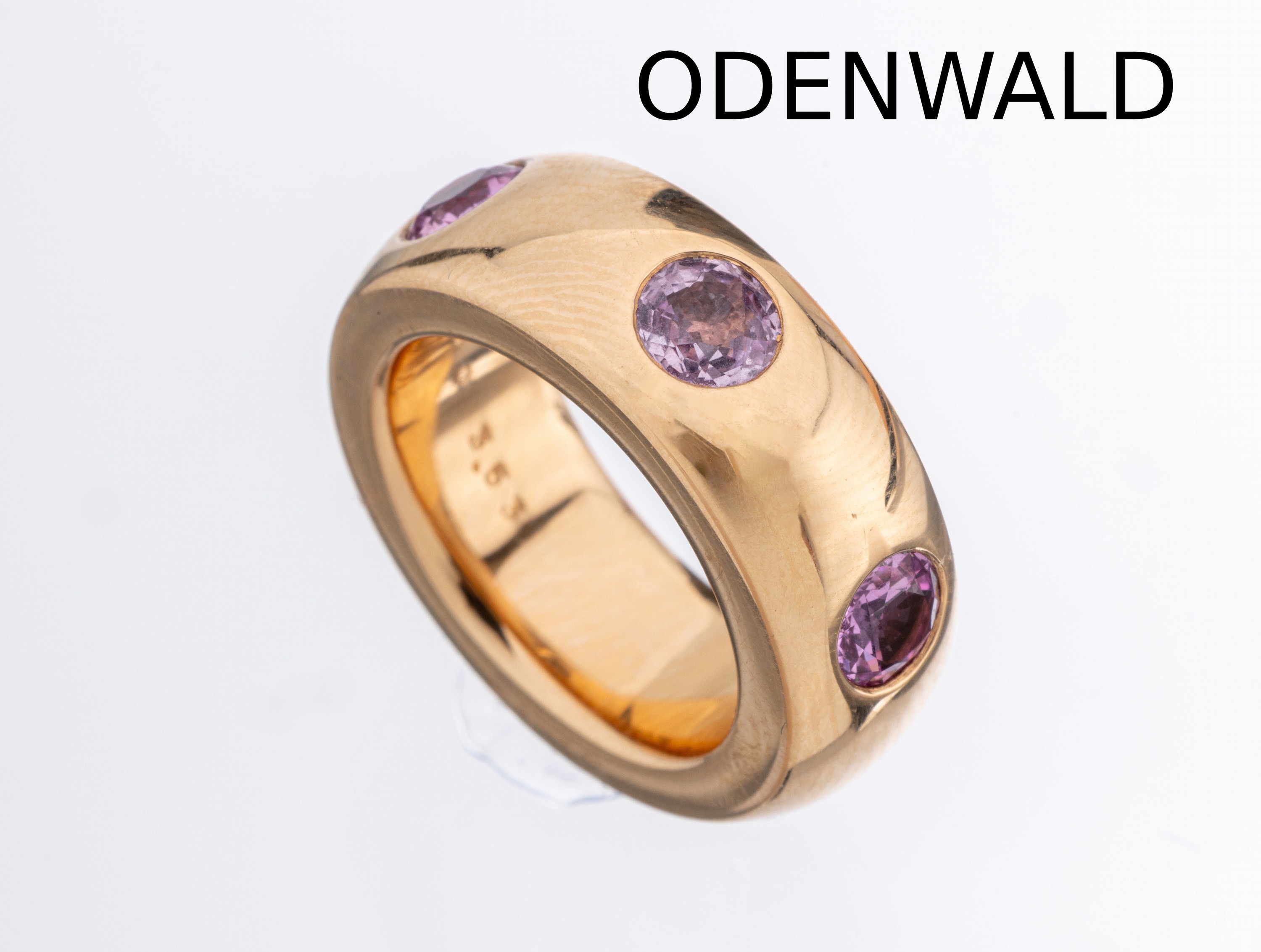 18 kt Gold ODENWALD Saphir-Ring, RoseG 750/000, qualitätvolle Verarbeitung, 6 rundfacett. Pinksaphire zus. ca. 3.53 ct (grav.), RW 53, ca. 16.2 g, ...