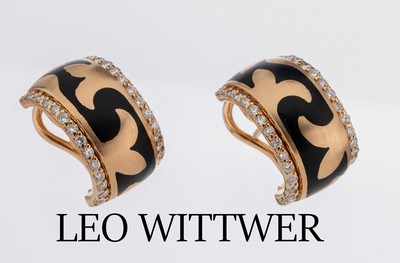 Image Paar 18 kt Gold LEO WITTWER Brillant- Ohrcreolen mit Email, RoseG 750/000, part. sat., ...