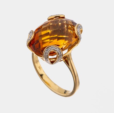 Image 26854280 - 14 kt Gold Citrin-Brillant-Ring, GG 585/000, ovaler Citrin im Chessboard Cut ca. 10.0 ...