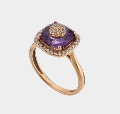 Image 14 kt Gold Amethyst-Brillant-Ring, GG 585/000, facett. Amethyst ca. 2.0 ct, 47 ...