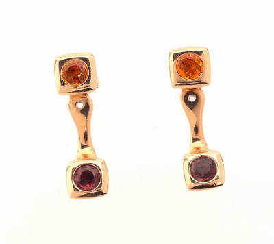 Image 26854289 - Paar 18 kt Gold Saphir-Ohrstecker, GG 750/000, außergewöhnliche Gestaltung, ...