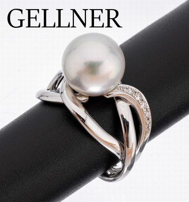Image 18 kt Gold GELLNER Perl-Brillant-Ring, WG 750/000, außergewöhnliche ...