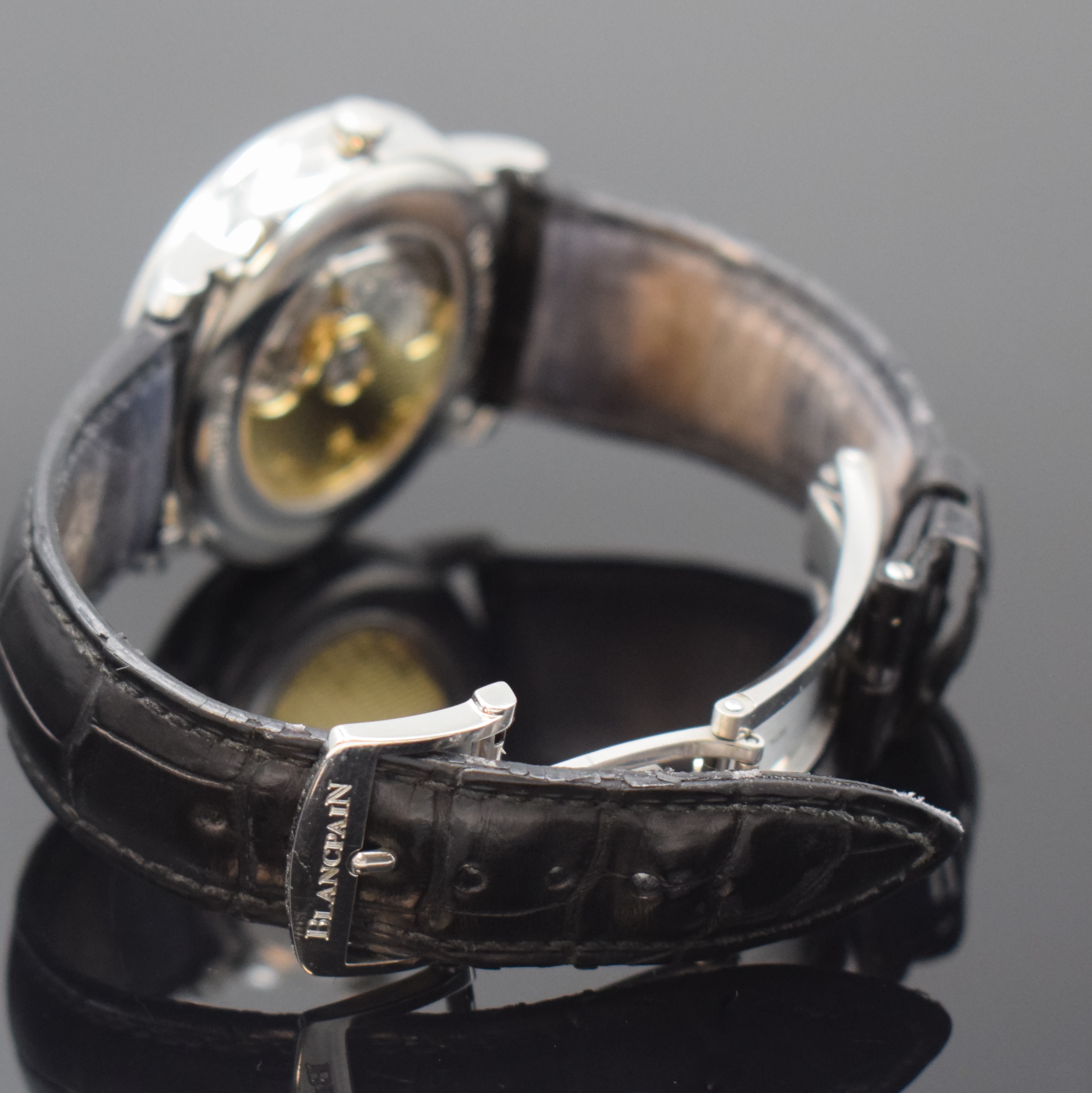 Detail b: BLANCPAIN Villeret Quantieme Complet Herrenarmbanduhr mit Vollkalender in Stahl, Schweiz um 2020, Automatik, beids. vergl. Geh., orig. Lederband (zu ...