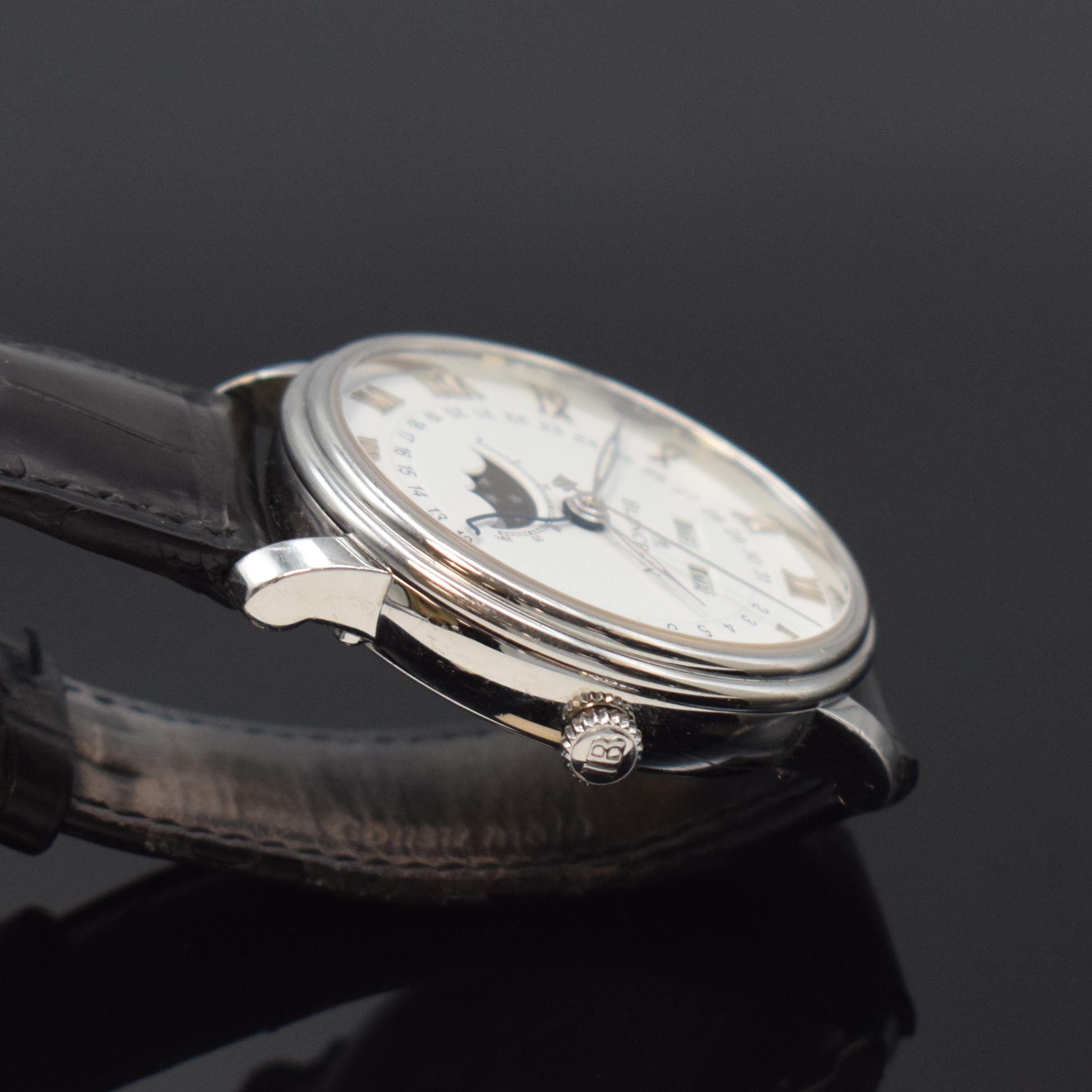 Detail c: BLANCPAIN Villeret Quantieme Complet Herrenarmbanduhr mit Vollkalender in Stahl, Schweiz um 2020, Automatik, beids. vergl. Geh., orig. Lederband (zu ...