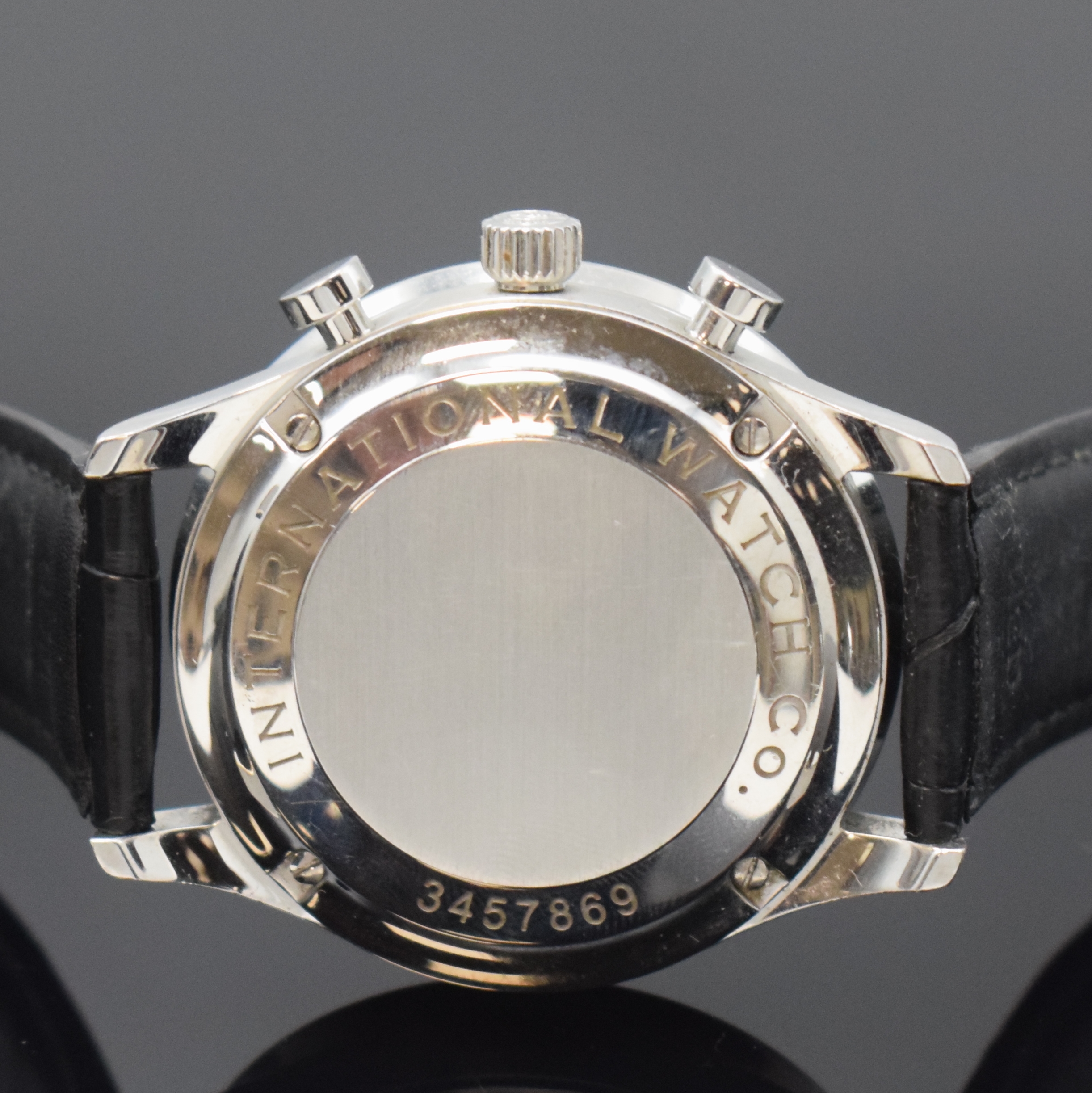 Detail d: IWC Herrenchronograph Modell Portugieser Referenz 3714, Schweiz um 2005, Automatik, Edelstahlgeh. inkl. IWC Lederband (zu ers.) m. orig. Dornschl., ...