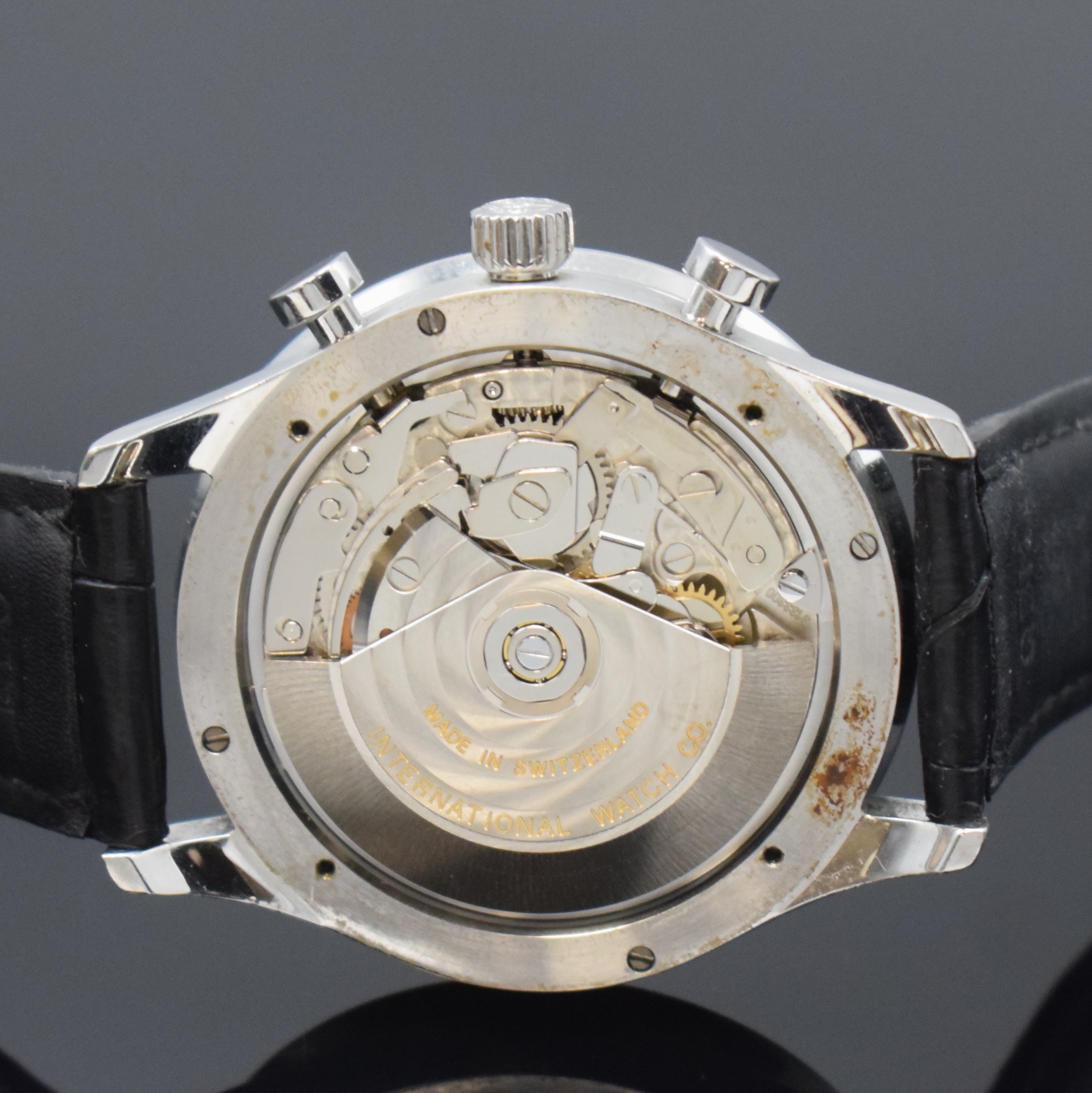 Detail e: IWC Herrenchronograph Modell Portugieser Referenz 3714, Schweiz um 2005, Automatik, Edelstahlgeh. inkl. IWC Lederband (zu ers.) m. orig. Dornschl., ...