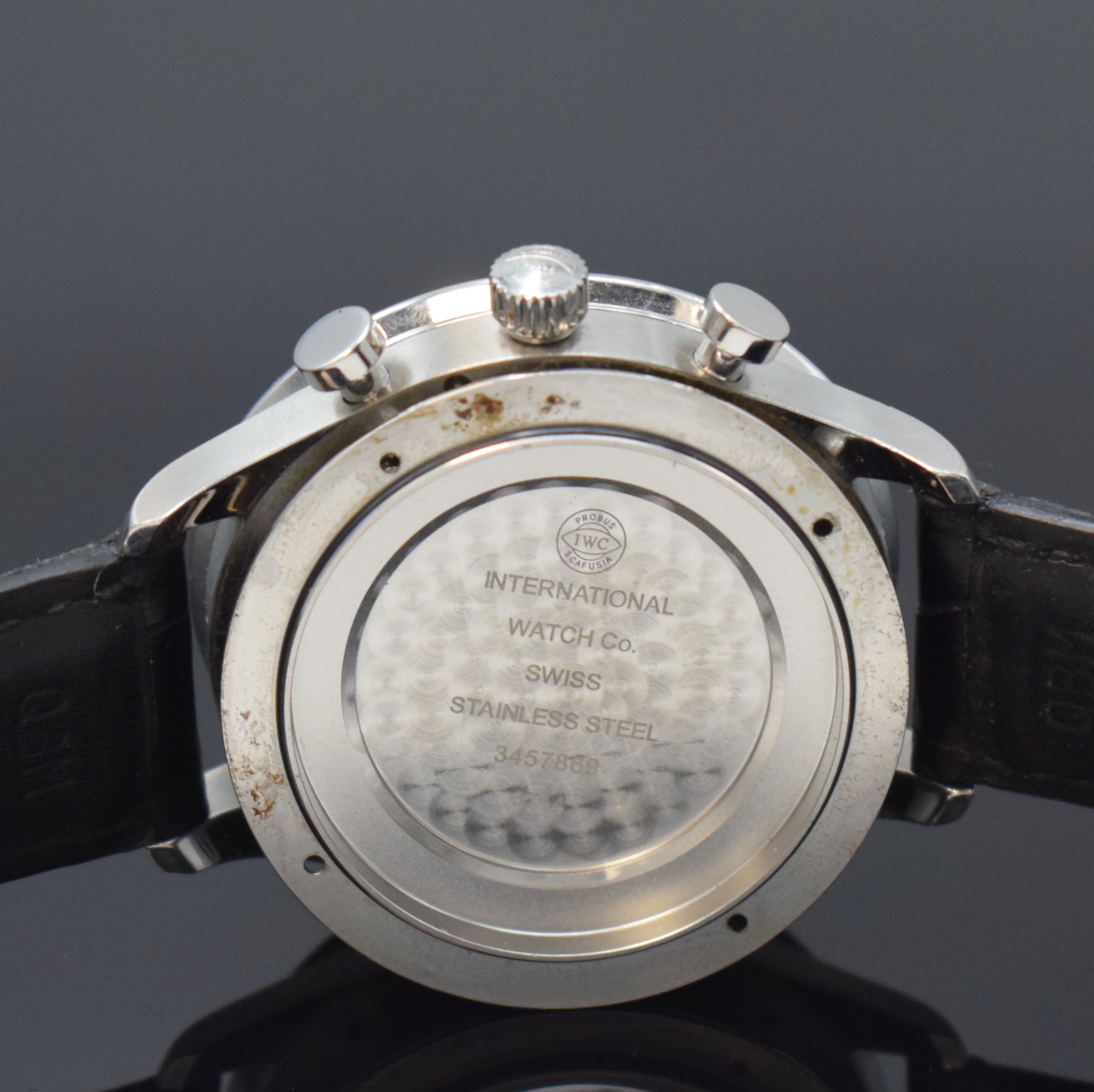 Detail g: IWC Herrenchronograph Modell Portugieser Referenz 3714, Schweiz um 2005, Automatik, Edelstahlgeh. inkl. IWC Lederband (zu ers.) m. orig. Dornschl., ...