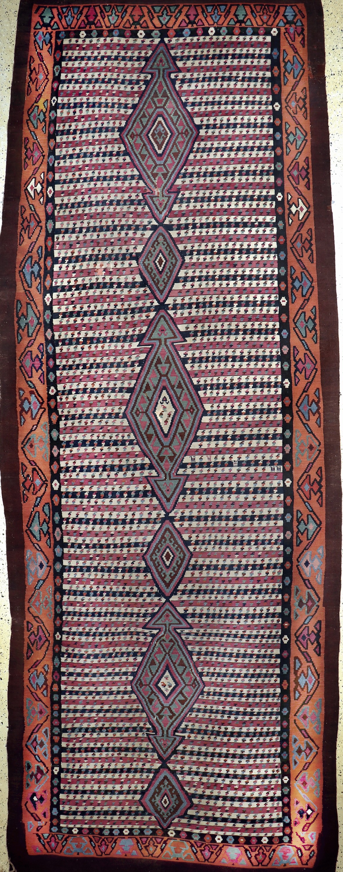 Antiker Bidjar Kelim, Persien, 19.Jhd, Wolle auf Wolle, ca. 470 x 162 cm, EHZ: 2, (Restaurierungen)