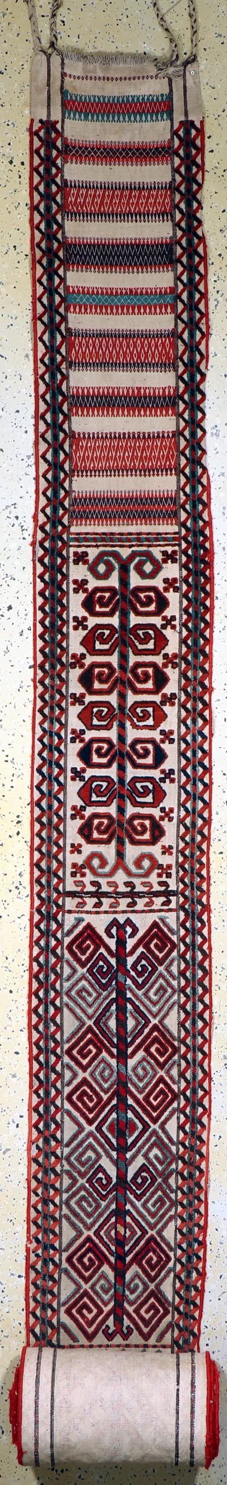 Uzbek"Zeltband", Uzbekistan, Anfang 20.Jhd,Wolle auf Wolle, ca. 1175 x 39 cm, EHZ: 3-4 (geflickte Stellen)