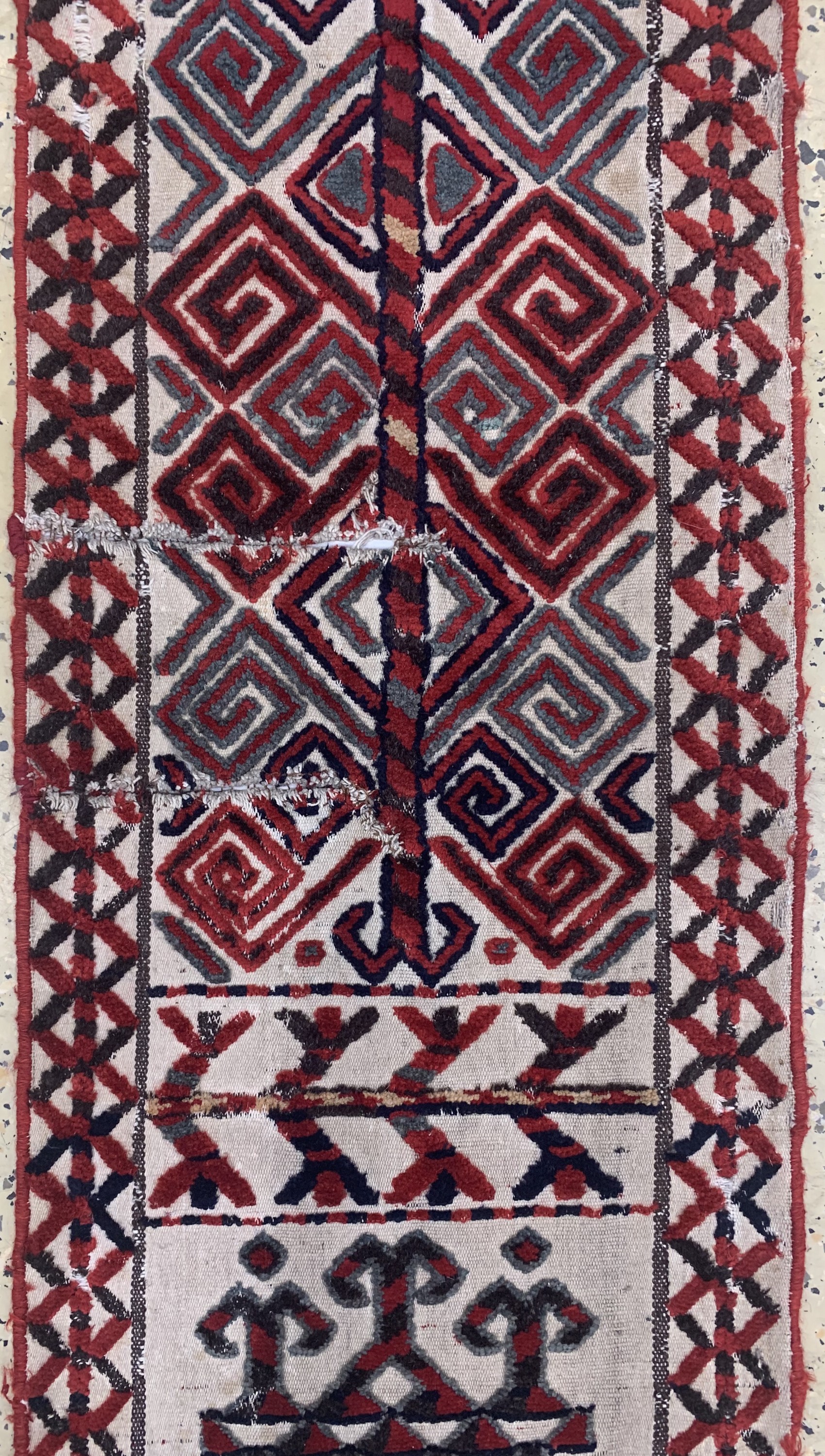 Detail b: Uzbek"Zeltband", Uzbekistan, Anfang 20.Jhd,Wolle auf Wolle, ca. 1175 x 39 cm, EHZ: 3-4 (geflickte Stellen)