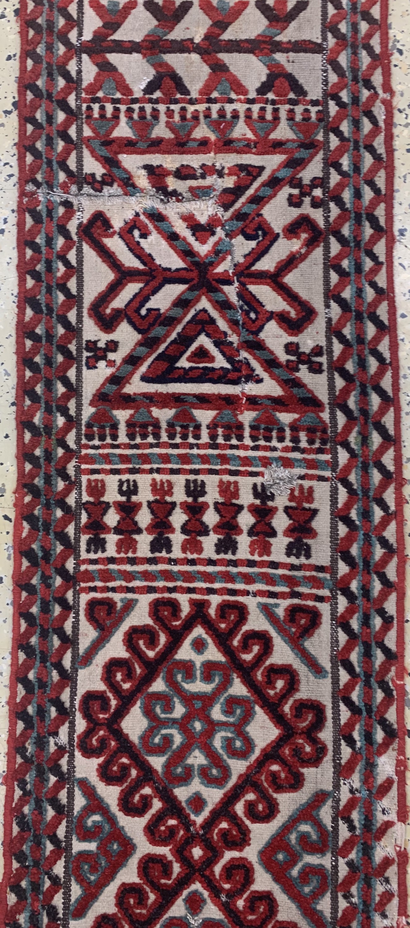 Detail e: Uzbek"Zeltband", Uzbekistan, Anfang 20.Jhd,Wolle auf Wolle, ca. 1175 x 39 cm, EHZ: 3-4 (geflickte Stellen)