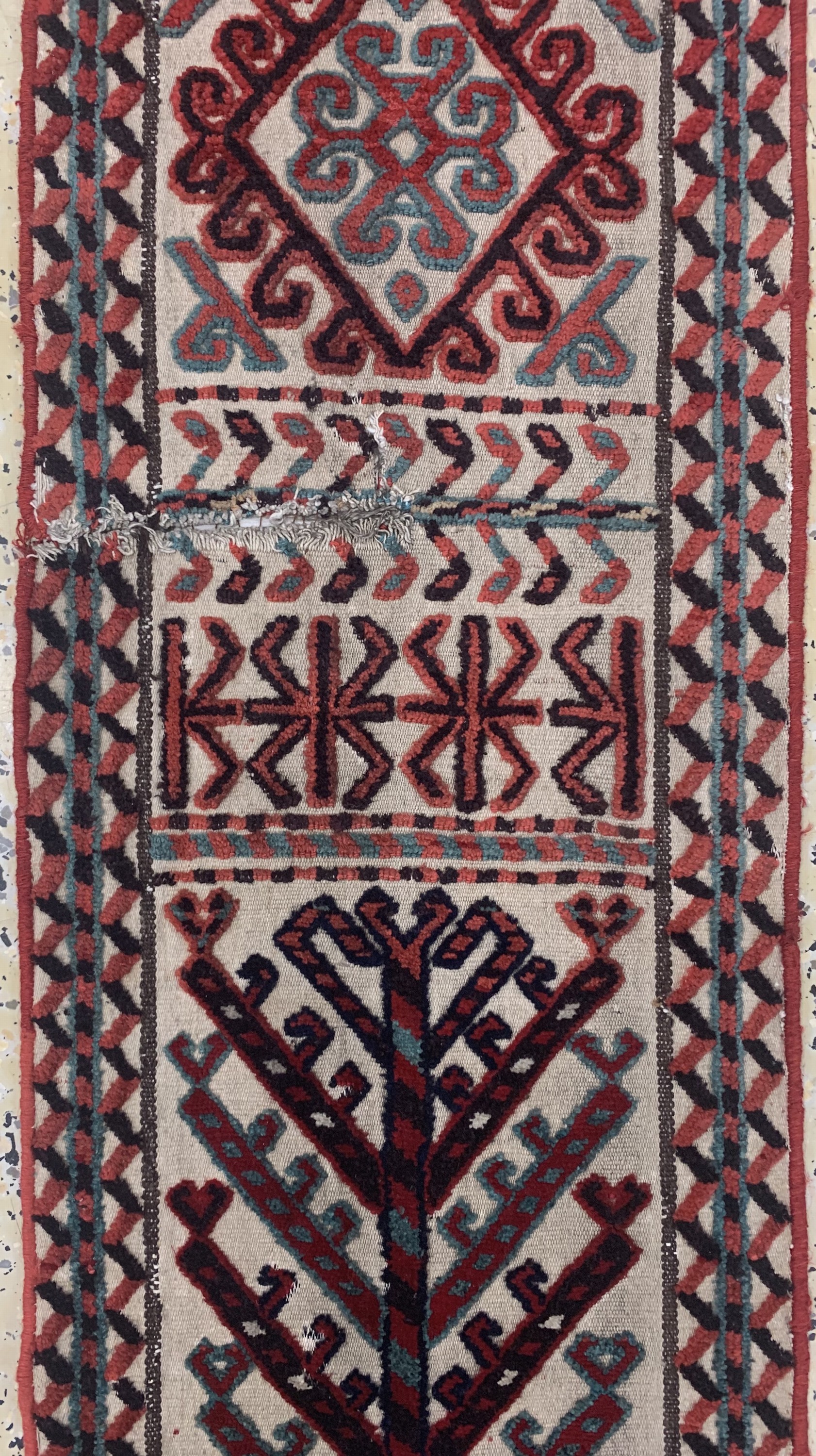 Detail f: Uzbek"Zeltband", Uzbekistan, Anfang 20.Jhd,Wolle auf Wolle, ca. 1175 x 39 cm, EHZ: 3-4 (geflickte Stellen)