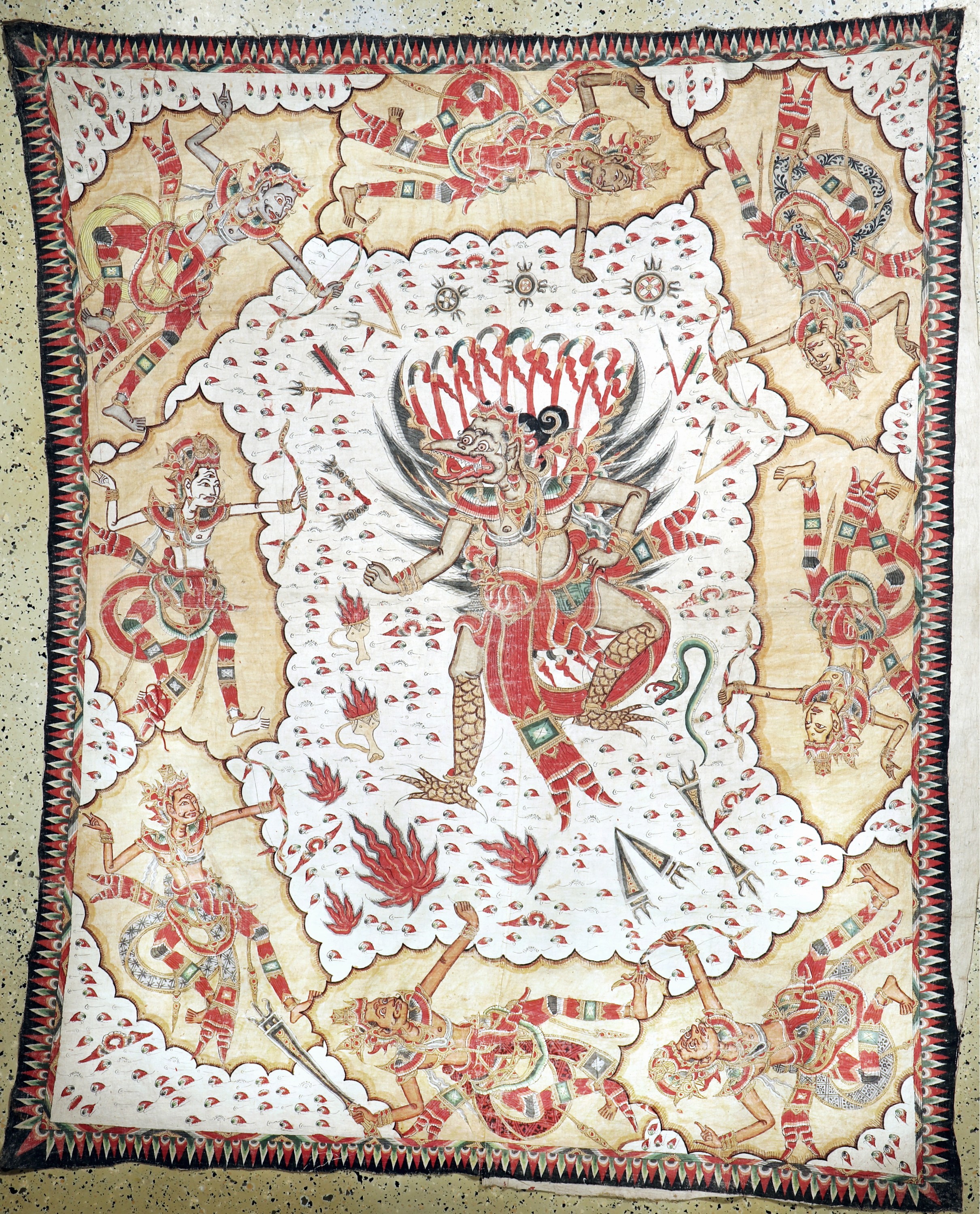 Antike Stoffmalerei, Indien, um 1900, Leinen, ca. 215 x 162 cm, EHZ: 2. aus Sammlungsauflösung