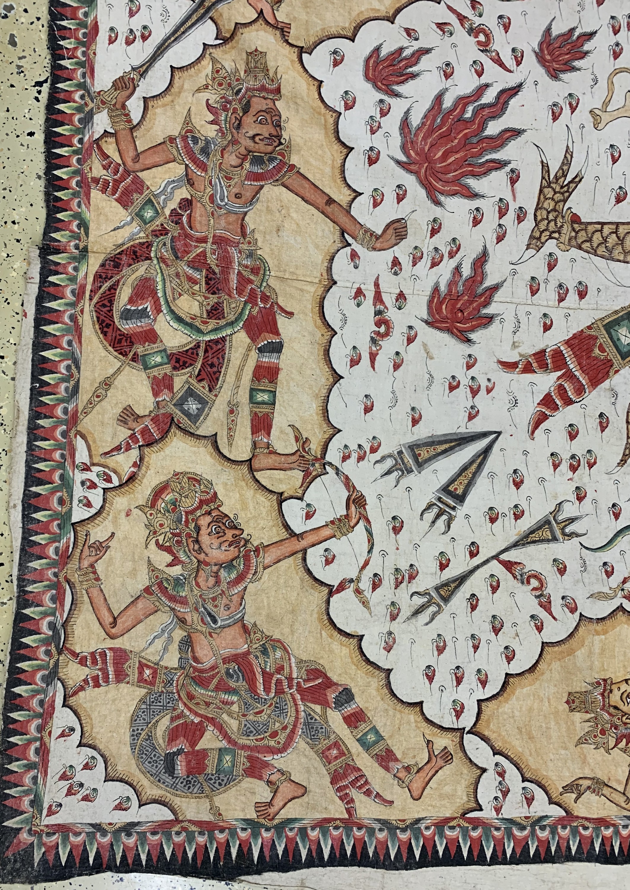 Detail a: Antike Stoffmalerei, Indien, um 1900, Leinen, ca. 215 x 162 cm, EHZ: 2. aus Sammlungsauflösung