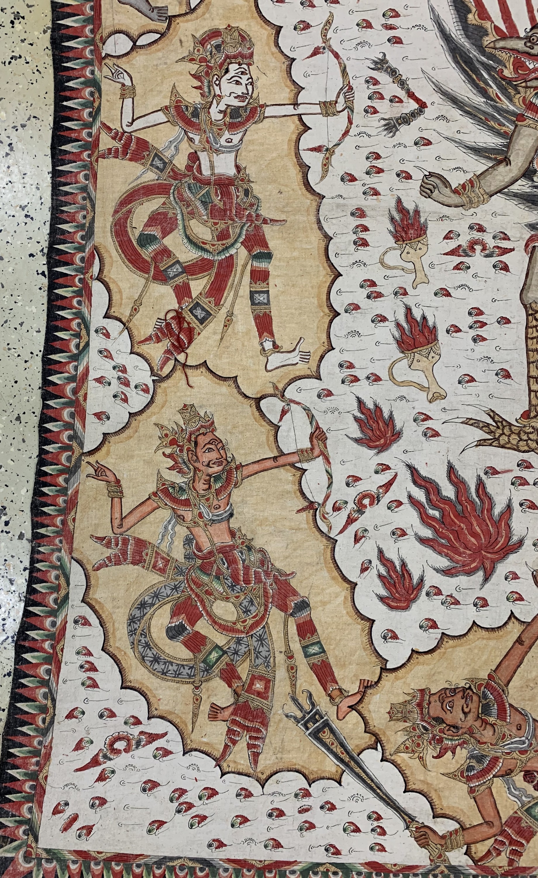 Detail b: Antike Stoffmalerei, Indien, um 1900, Leinen, ca. 215 x 162 cm, EHZ: 2. aus Sammlungsauflösung