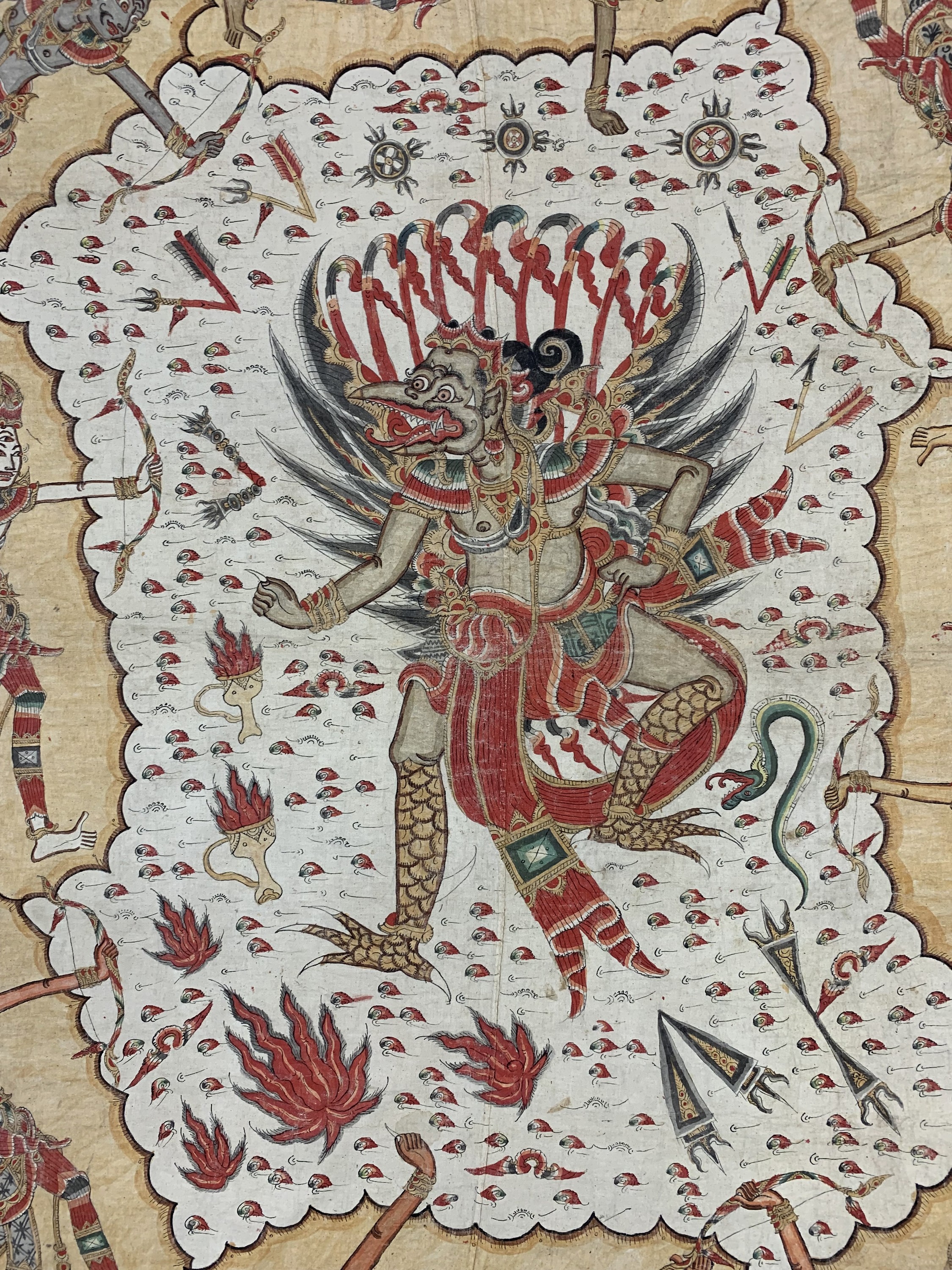 Detail c: Antike Stoffmalerei, Indien, um 1900, Leinen, ca. 215 x 162 cm, EHZ: 2. aus Sammlungsauflösung