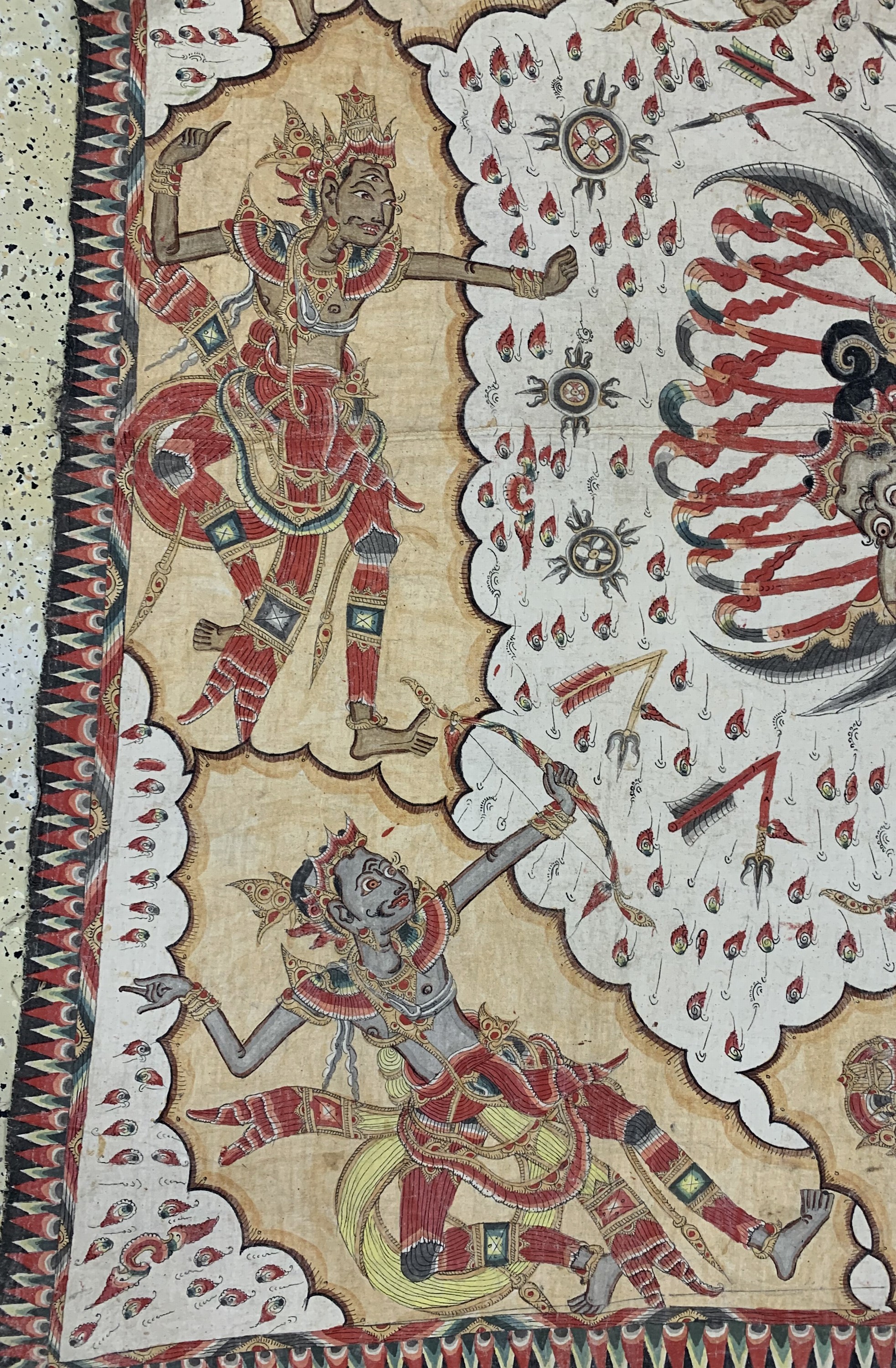 Detail d: Antike Stoffmalerei, Indien, um 1900, Leinen, ca. 215 x 162 cm, EHZ: 2. aus Sammlungsauflösung