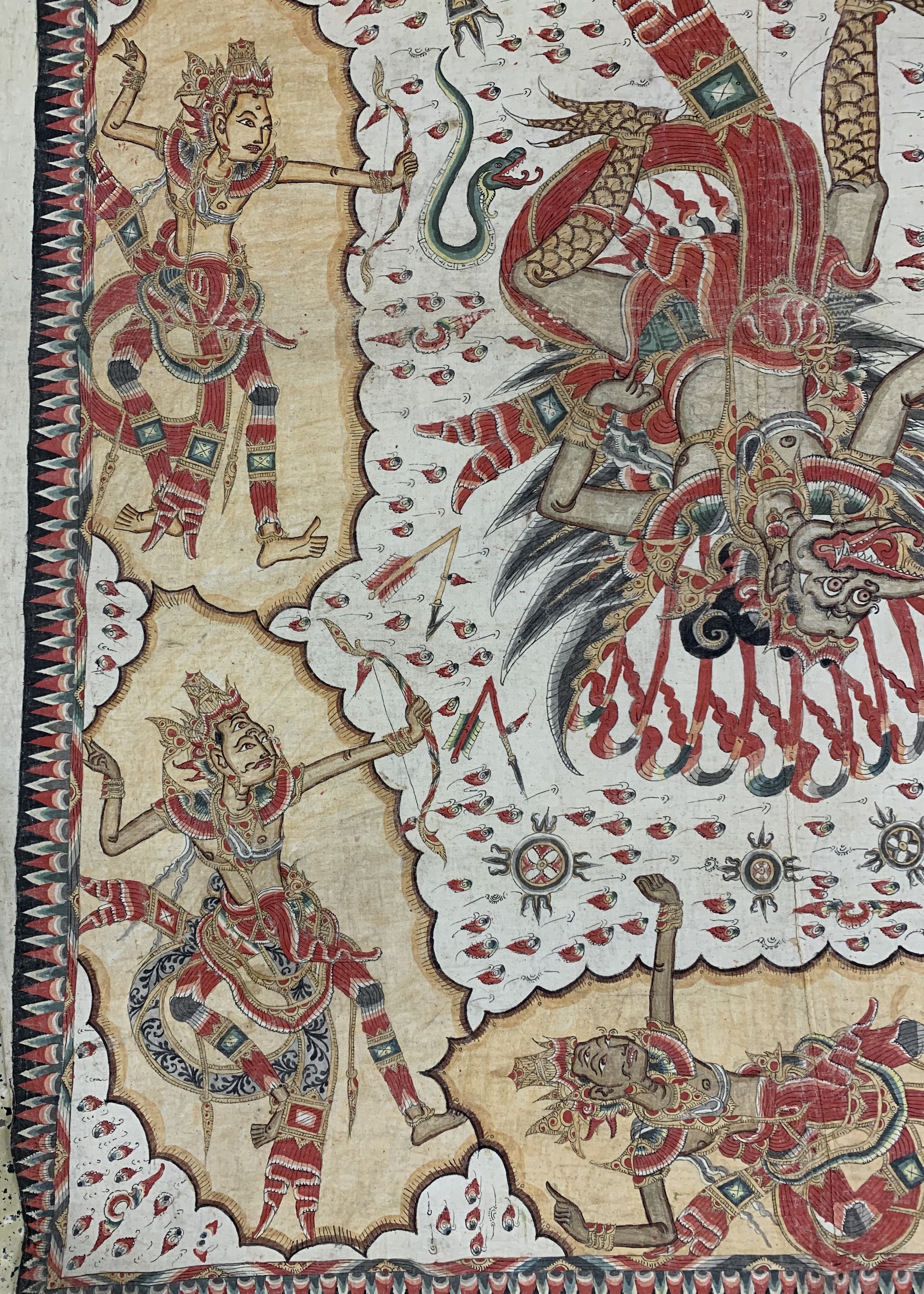 Detail e: Antike Stoffmalerei, Indien, um 1900, Leinen, ca. 215 x 162 cm, EHZ: 2. aus Sammlungsauflösung