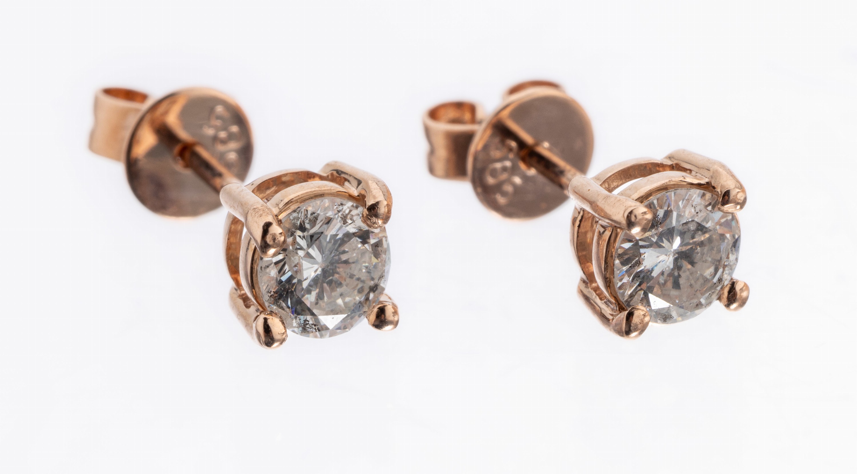 Paar 14 kt Gold Brillant-Ohrstecker, RG 585/000, 2 Brillanten zus. ca. 0.60 ct l.get.Weiß/p