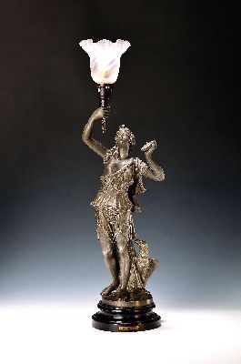 Image Sculpture/table lamp "Bacchante", France, around 1900, cast white metal, in the ...