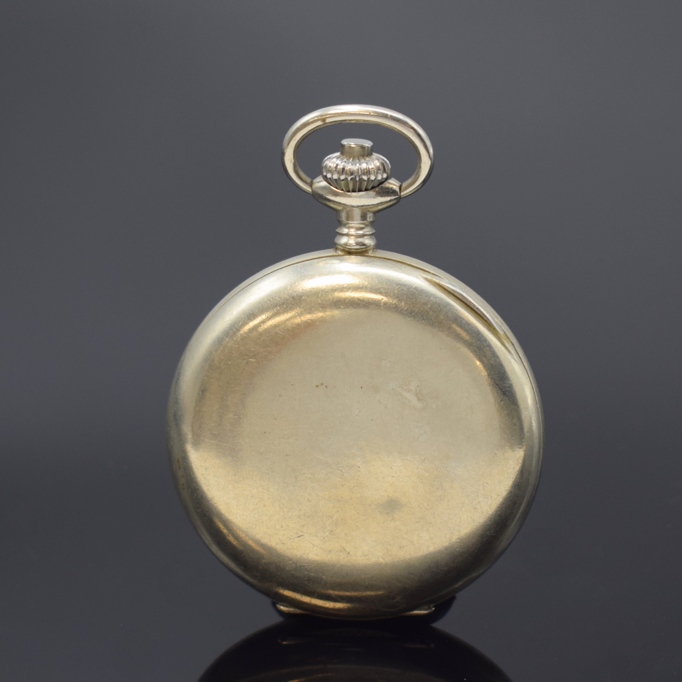 Detail a: LIP offene Herrentaschenuhr mit Schaltradchronograph, Schweiz f. franz. Markt um 1920, Nickelgeh. dell., Emailzifferbl. mit arab. Zahlen und ...
