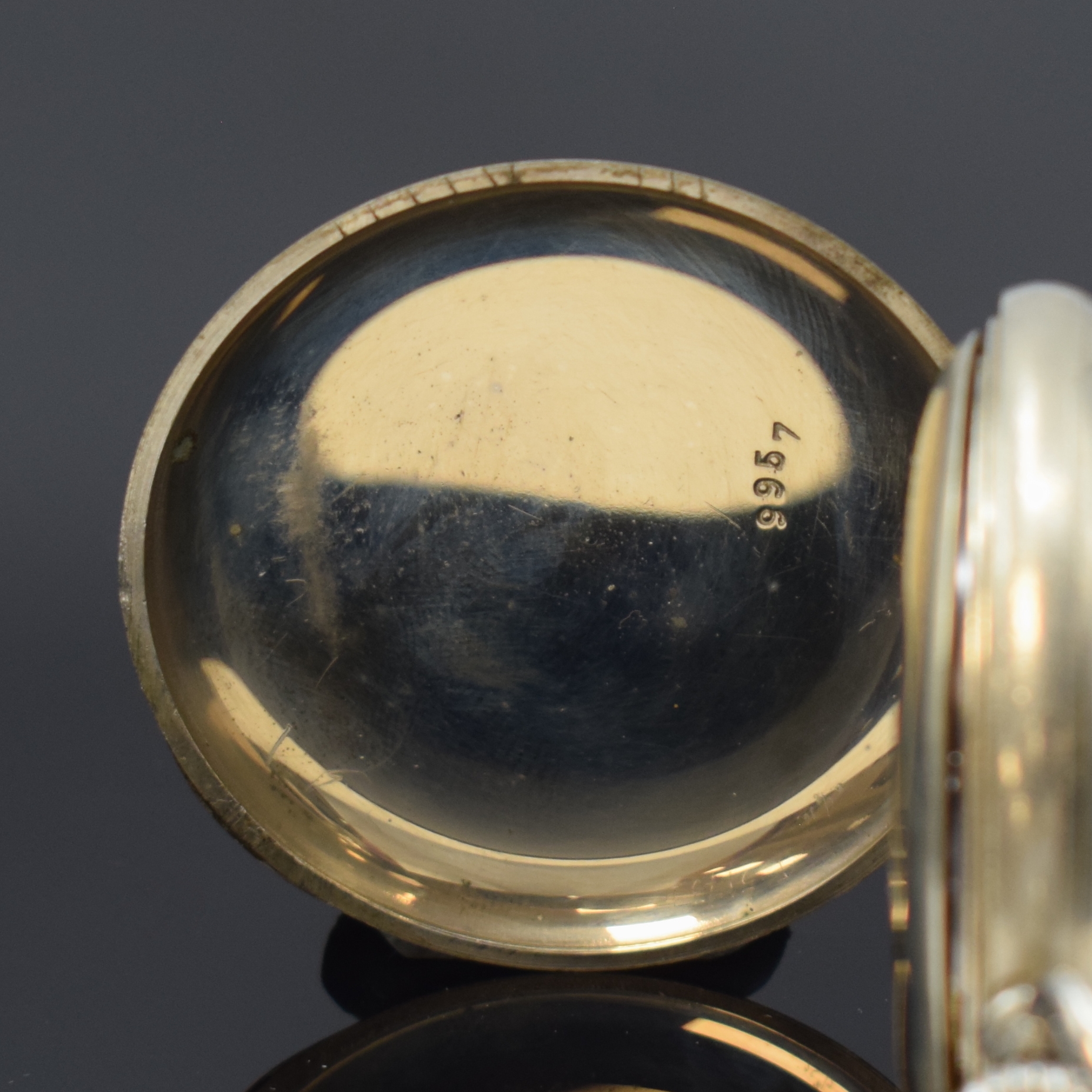 Detail b: LIP offene Herrentaschenuhr mit Schaltradchronograph, Schweiz f. franz. Markt um 1920, Nickelgeh. dell., Emailzifferbl. mit arab. Zahlen und ...