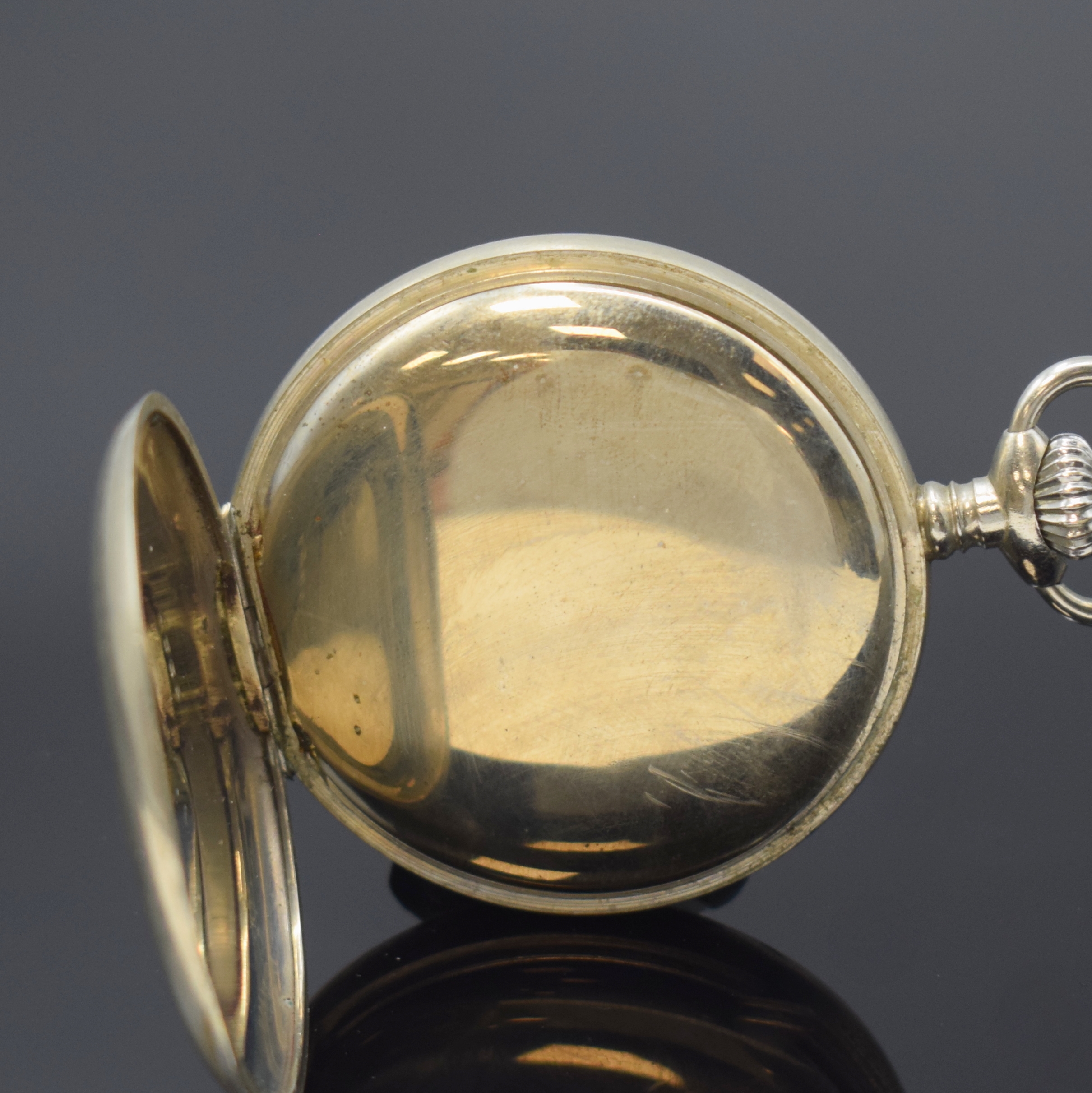 Detail c: LIP offene Herrentaschenuhr mit Schaltradchronograph, Schweiz f. franz. Markt um 1920, Nickelgeh. dell., Emailzifferbl. mit arab. Zahlen und ...