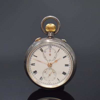 Image Offene Herrentaschenuhr in 925er Silber mit Chronographe Rattrapante, Schweiz/England um ...