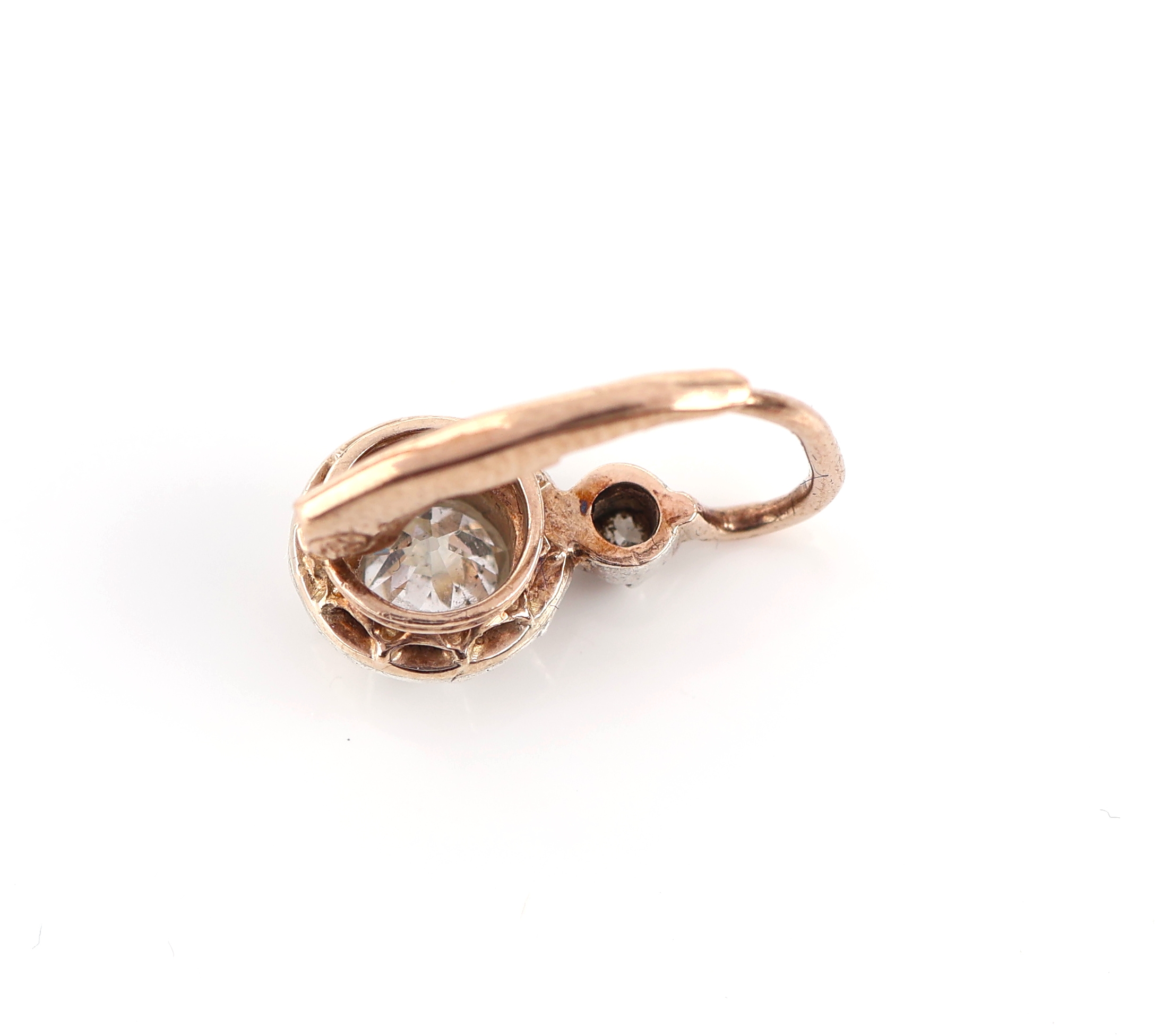 Detail b: Paar 14 kt Gold und Silber Diamant-Ohrgehänge,um 1850-60, GG 585/000, Diamanten zeittyp. in Silber gefasst, 2 Diamanten zus. ca. 0.50 ct ...