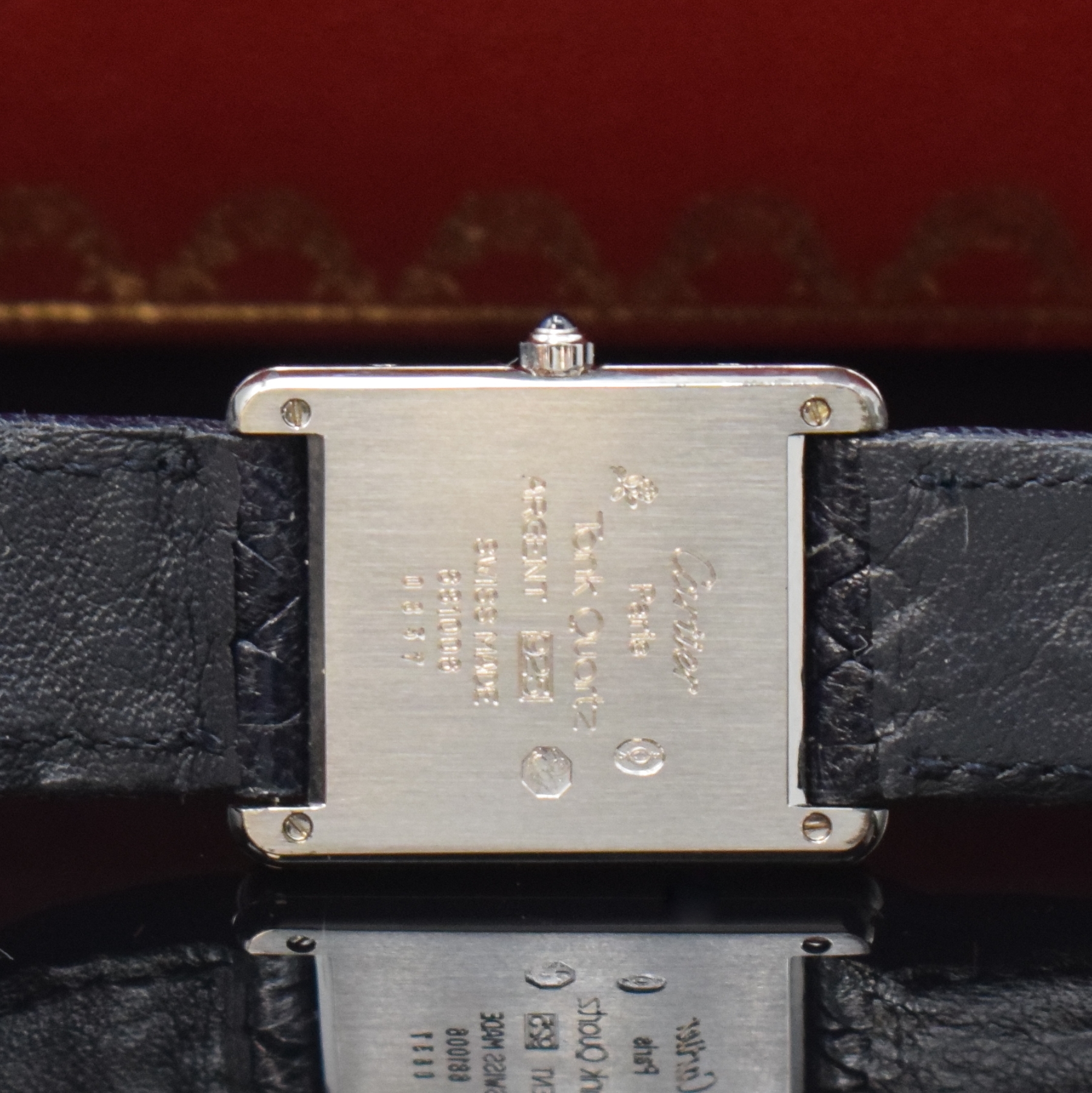 Detail c: CARTIER Paris Tank Damenarmbanduhr in 925er Silber Referenz 681006, Schweiz um 1990, quarz, seitl. 4-fach verschr., orig. Lederband m. Dornschl., ...