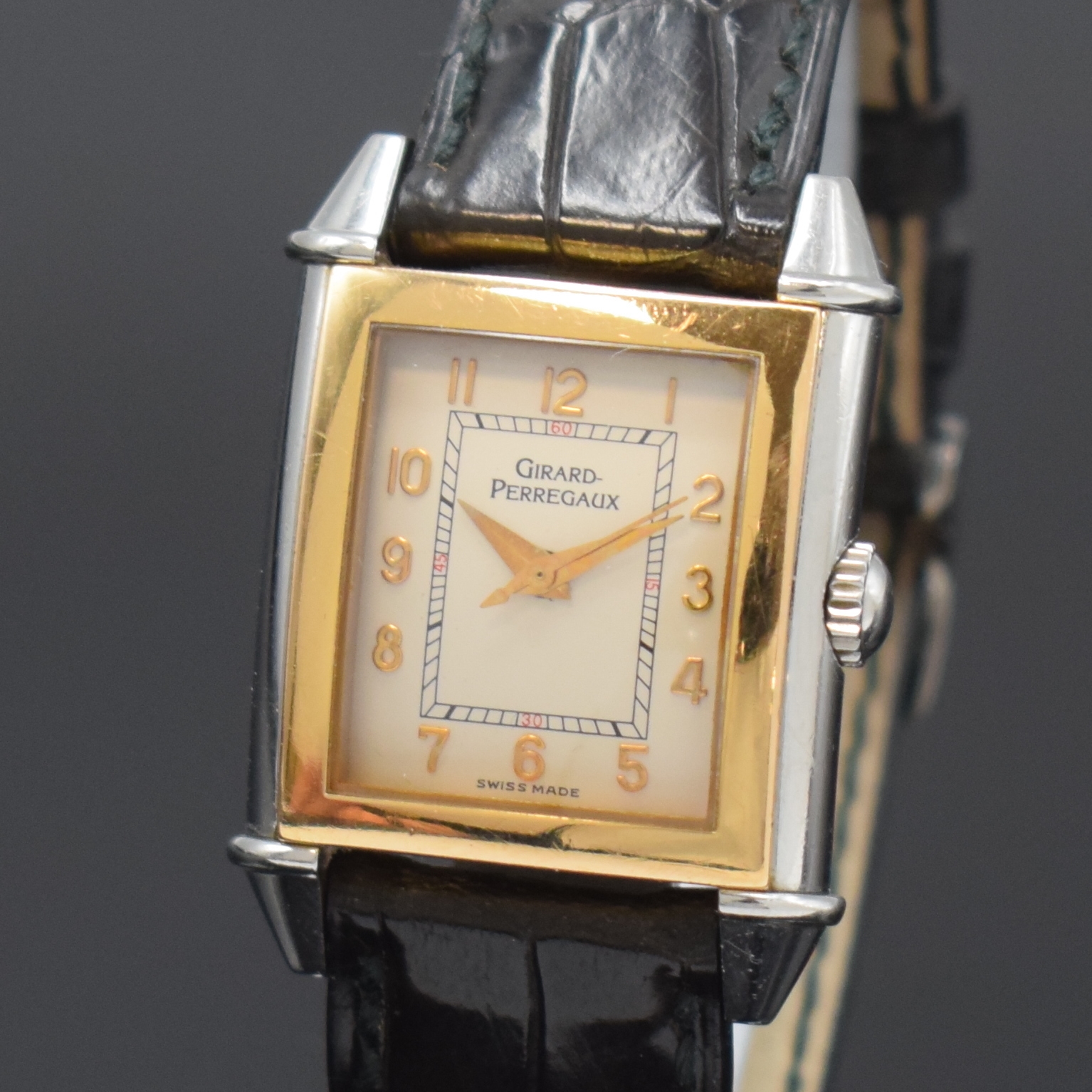 Detail a: GIRARD PERREGAUX Vintage Damenarmbanduhr Referenz 2591, Schweiz um 1995, quarz, Edelstahl/Gold komb. inkl. orig. Lederband m. orig. Dornschl. in WG ...