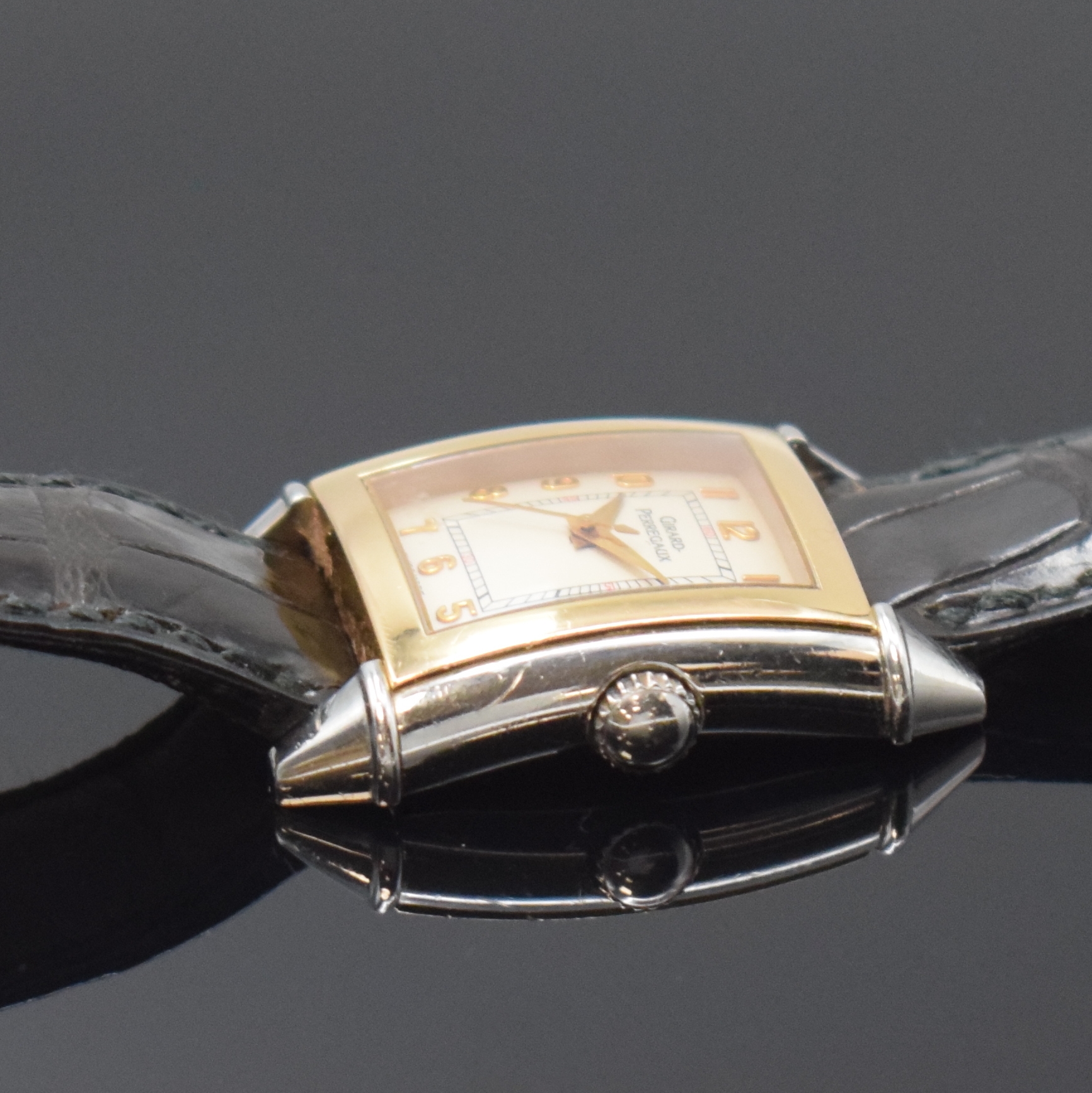 Detail b: GIRARD PERREGAUX Vintage Damenarmbanduhr Referenz 2591, Schweiz um 1995, quarz, Edelstahl/Gold komb. inkl. orig. Lederband m. orig. Dornschl. in WG ...