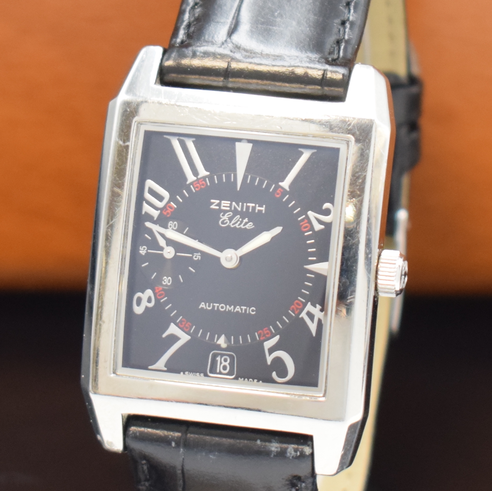 Detail a: ZENITH Elite Port Royal Herrenarmbanduhr, Schweiz um 2000, Automatik, Edelstahlgeh. Boden 4-fach verschr., Saphirglas, schwarzes Kontrastzifferbl. m. ...