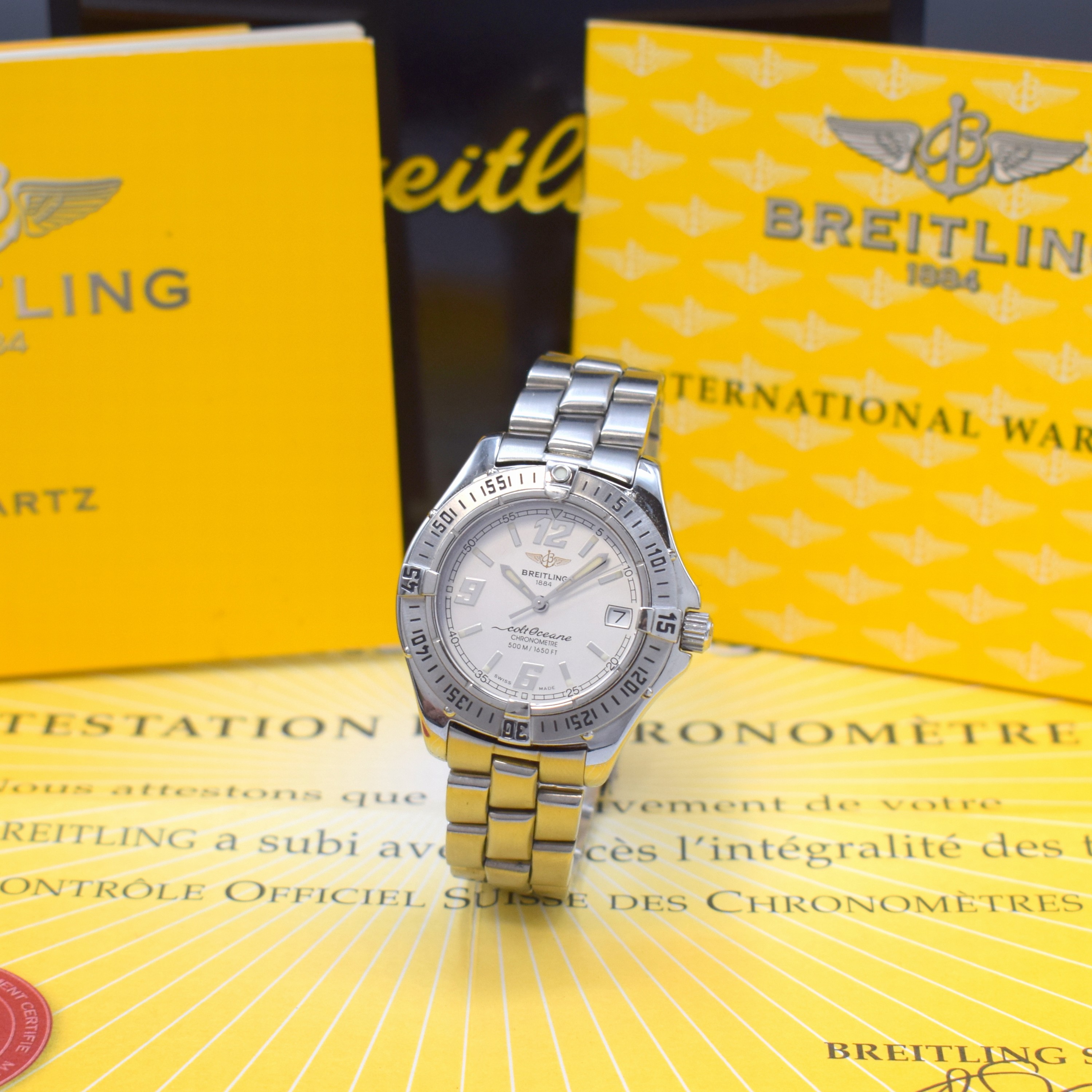 BREITLING Damenarmbanduhr Colt Oceane Referenz A57350, Schweiz verk. lt. beil. Pap. 01/2002, quarz, Chronometer in Edelstahl inkl. orig. Gliederband ...