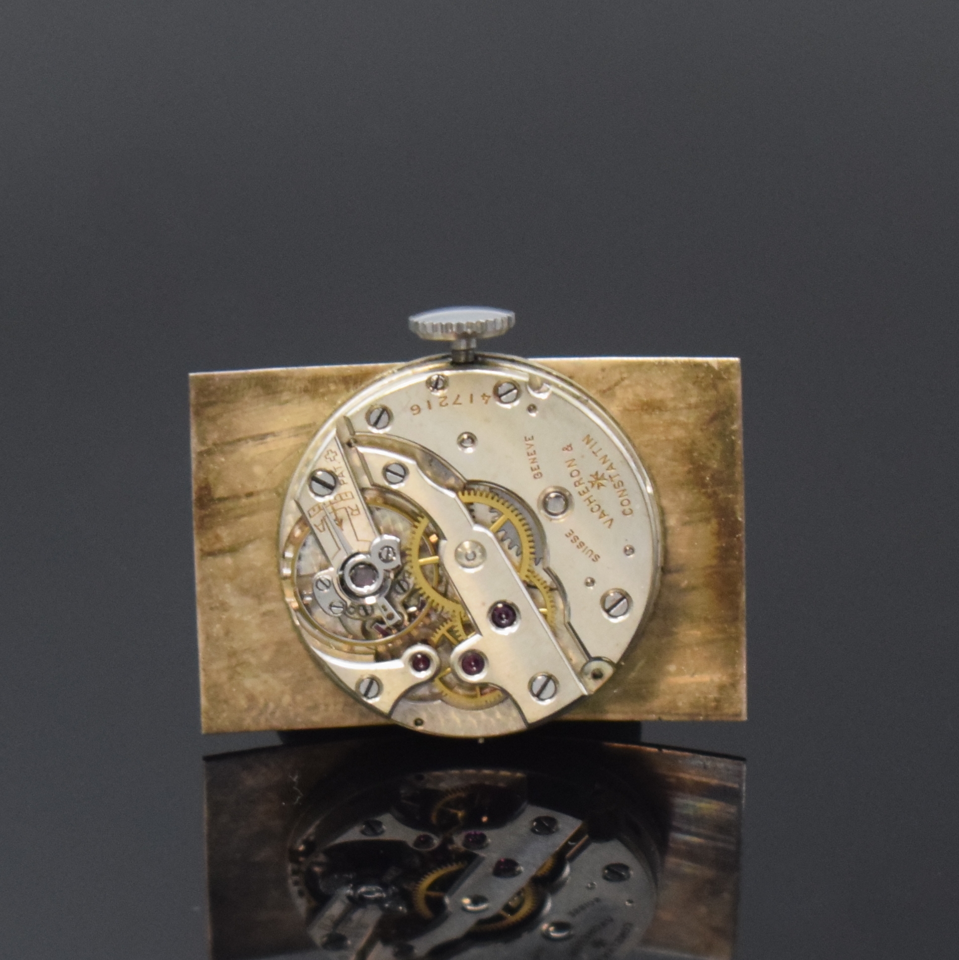 Detail e: VACHERON & CONSTANTIN Geneve sehr seltene rechteckige Armbanduhr in Stahl, Handaufzug, Schweiz um 1935, 2-teil. Geh., Boden aufgedr., silb. ...