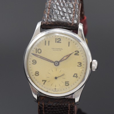 26856986a - UNIVERSAL GENEVE Armbanduhr in Stahl Referenz 212156, Handaufzug, Schweiz um 1947, Boden ...