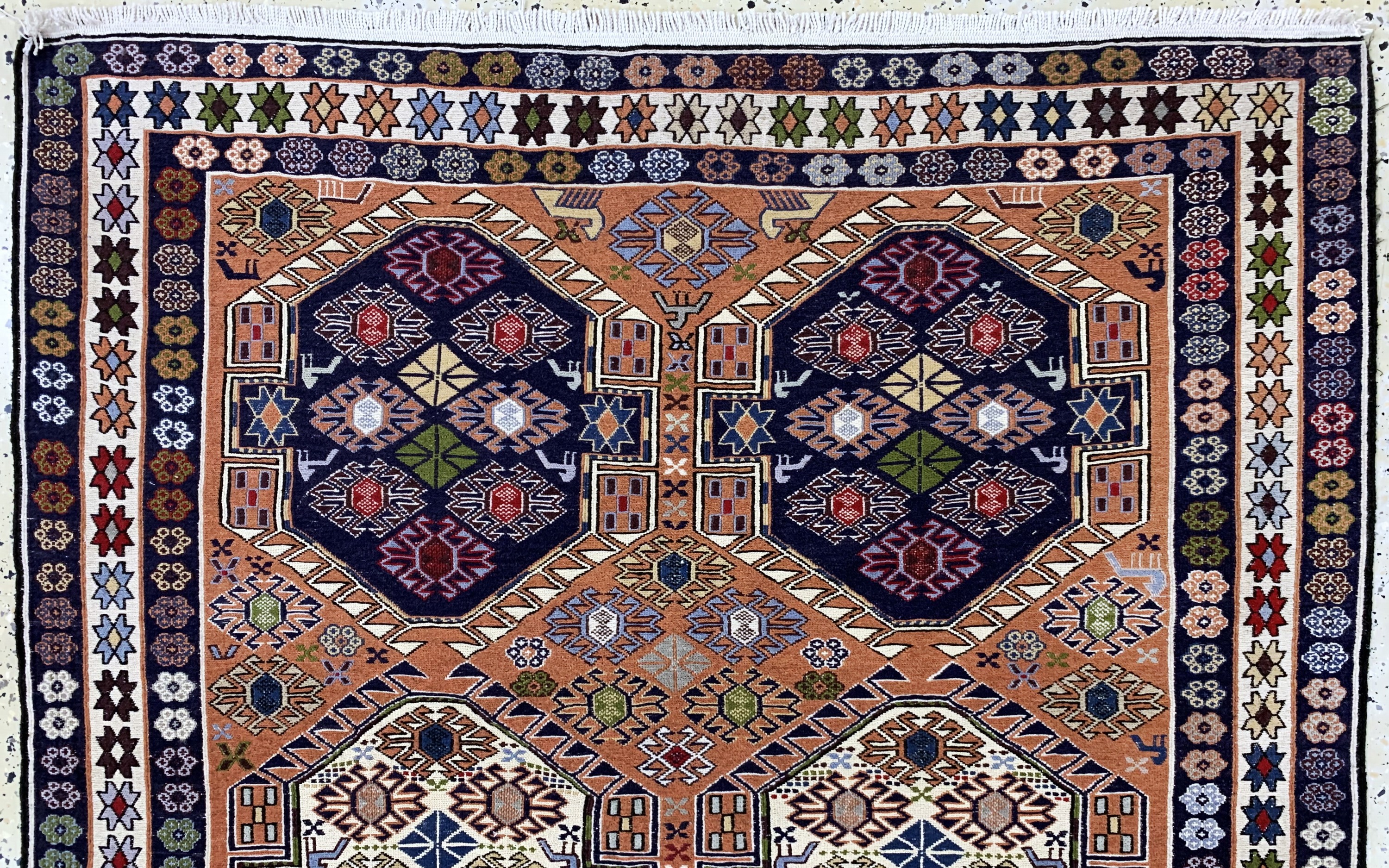 Detail a: Sumakh, Azerbaijan, Ende 20.Jhd, Wolle auf Baumwolle, ca. 206 x 130 cm, EHZ: 1-2