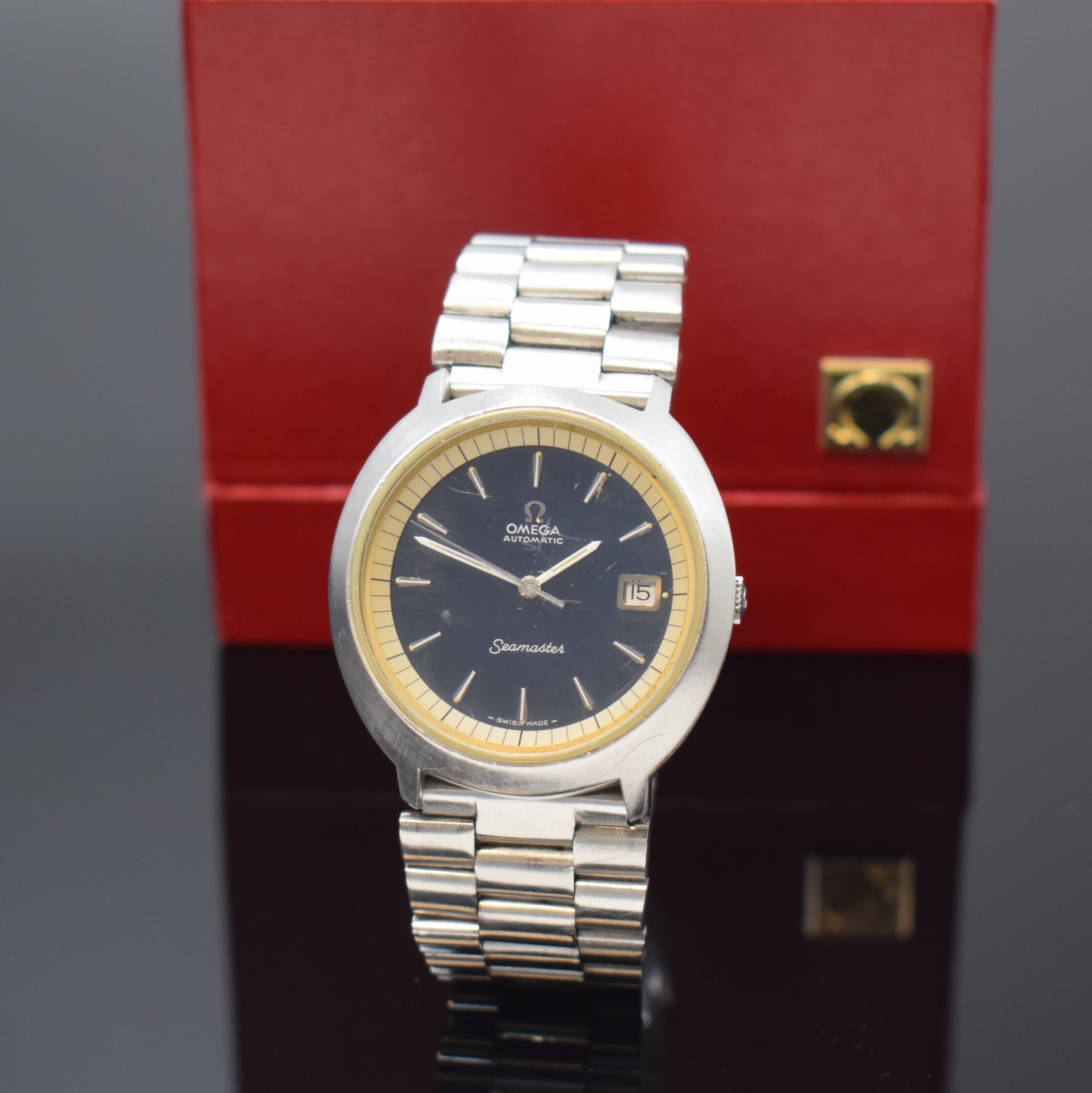 OMEGA Herrenarmbanduhr Modell Seamaster Referenz 166.090, Automatik, Schweiz um 1971, mass. Edelstahlgeh. inkl. orig. Gliederband Ref. 1162, Boden m. ...