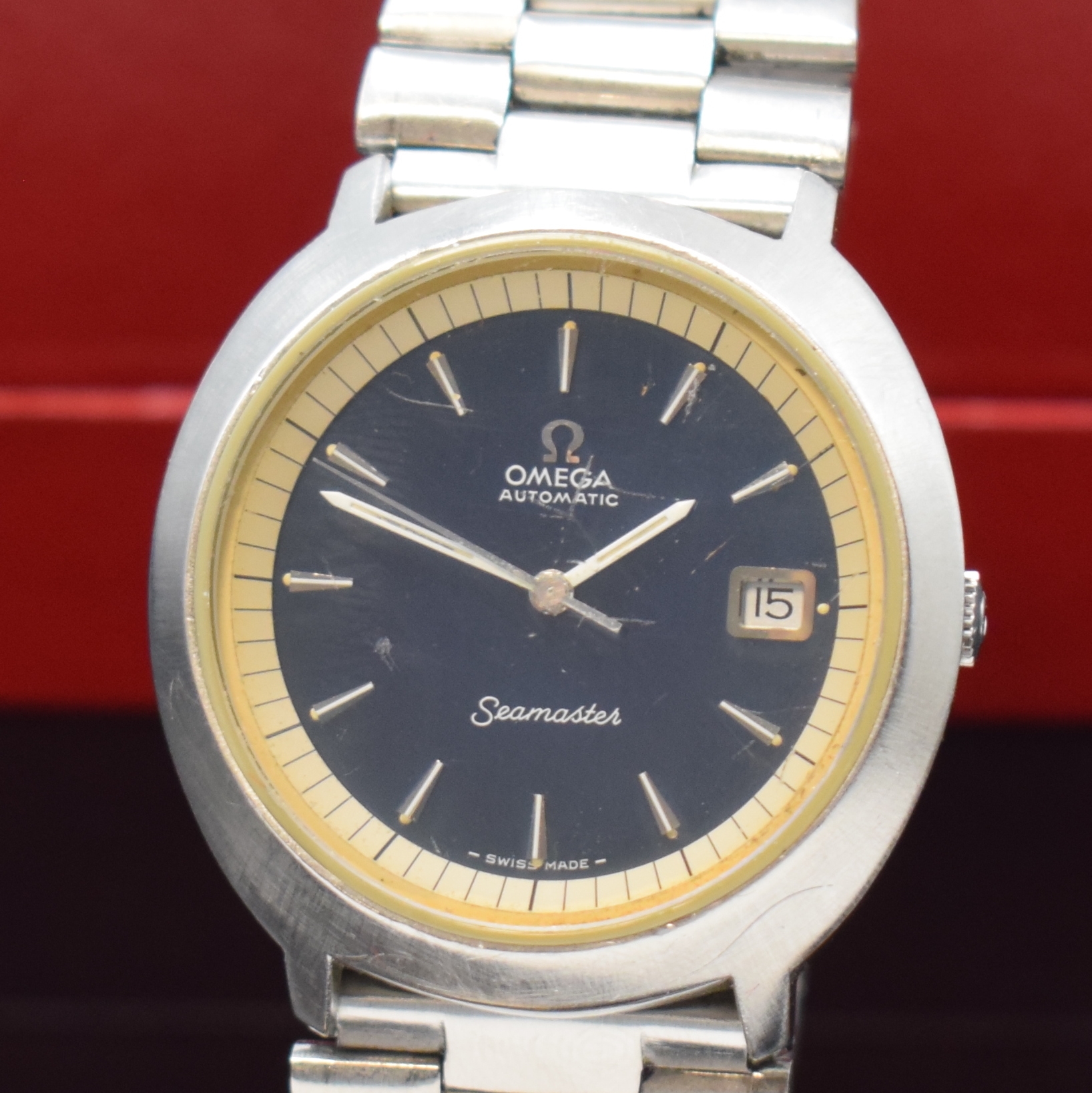 Detail a: OMEGA Herrenarmbanduhr Modell Seamaster Referenz 166.090, Automatik, Schweiz um 1971, mass. Edelstahlgeh. inkl. orig. Gliederband Ref. 1162, Boden m. ...