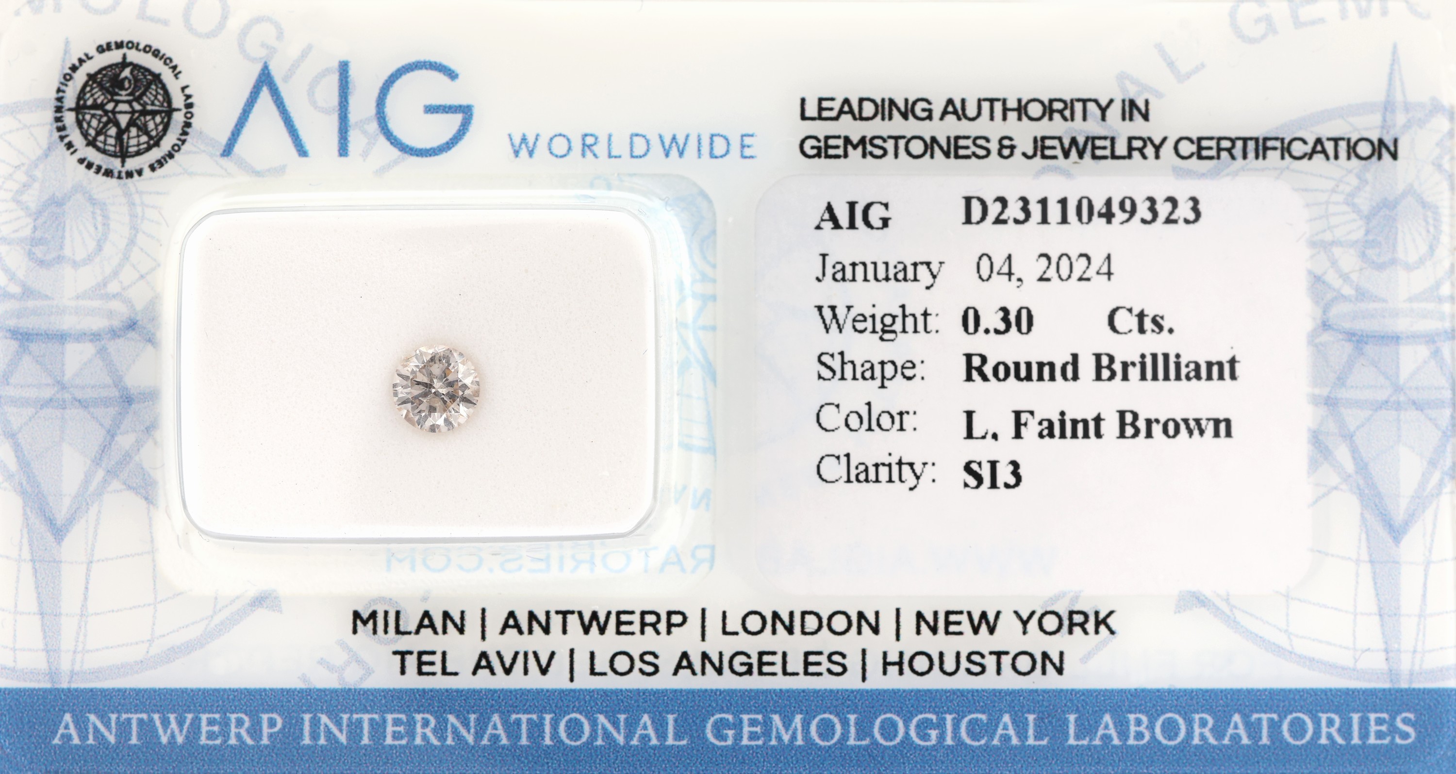 Loser Brillant 0.30 ct Faint Brown/si3, verschweißt, Expertise anbei