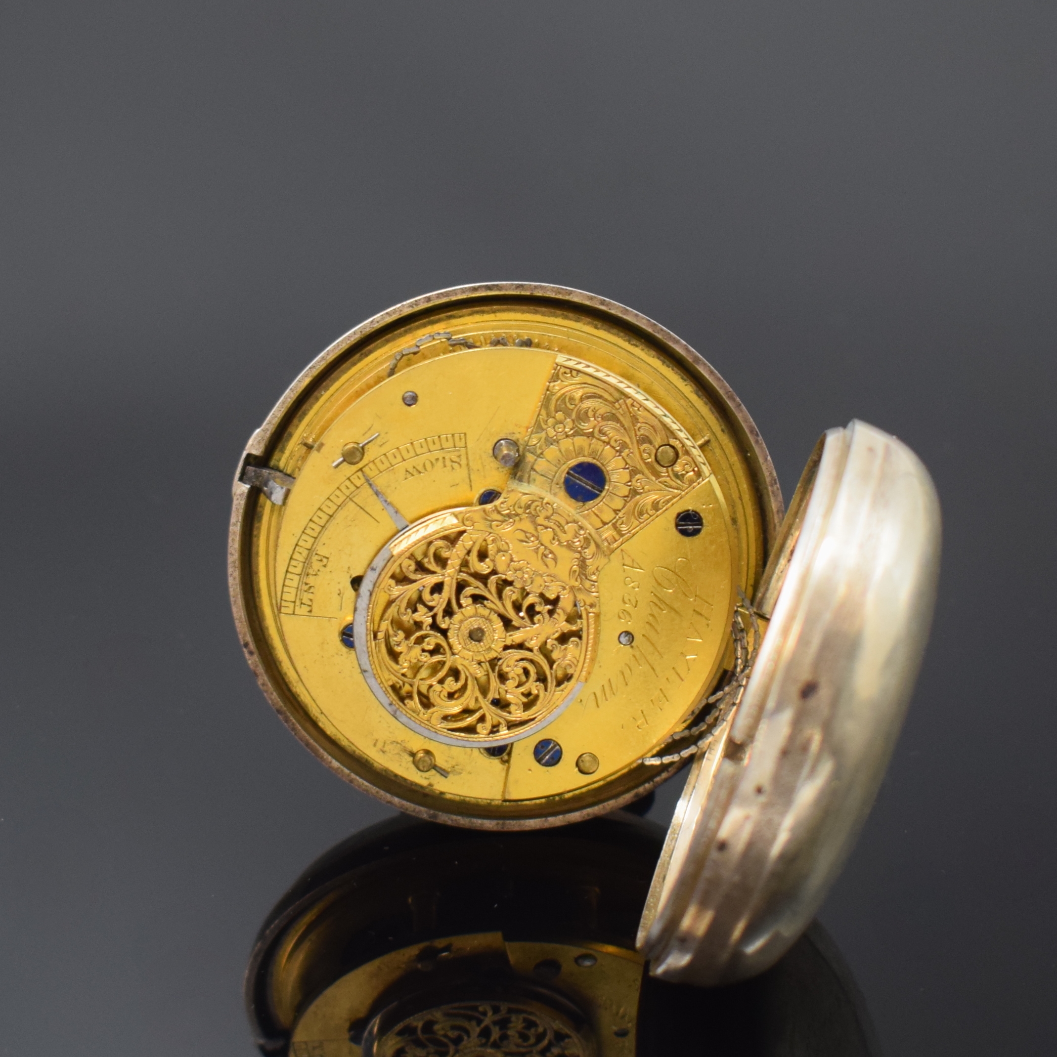 Detail d: Spindeluhr mit Mühlen-Automat und 2 weitere Spindeluhren, um 1760 - 1830, 1.) Silbergeh., polychrom bemaltes Emailzifferbl. besch., Mühlen-Automat ...