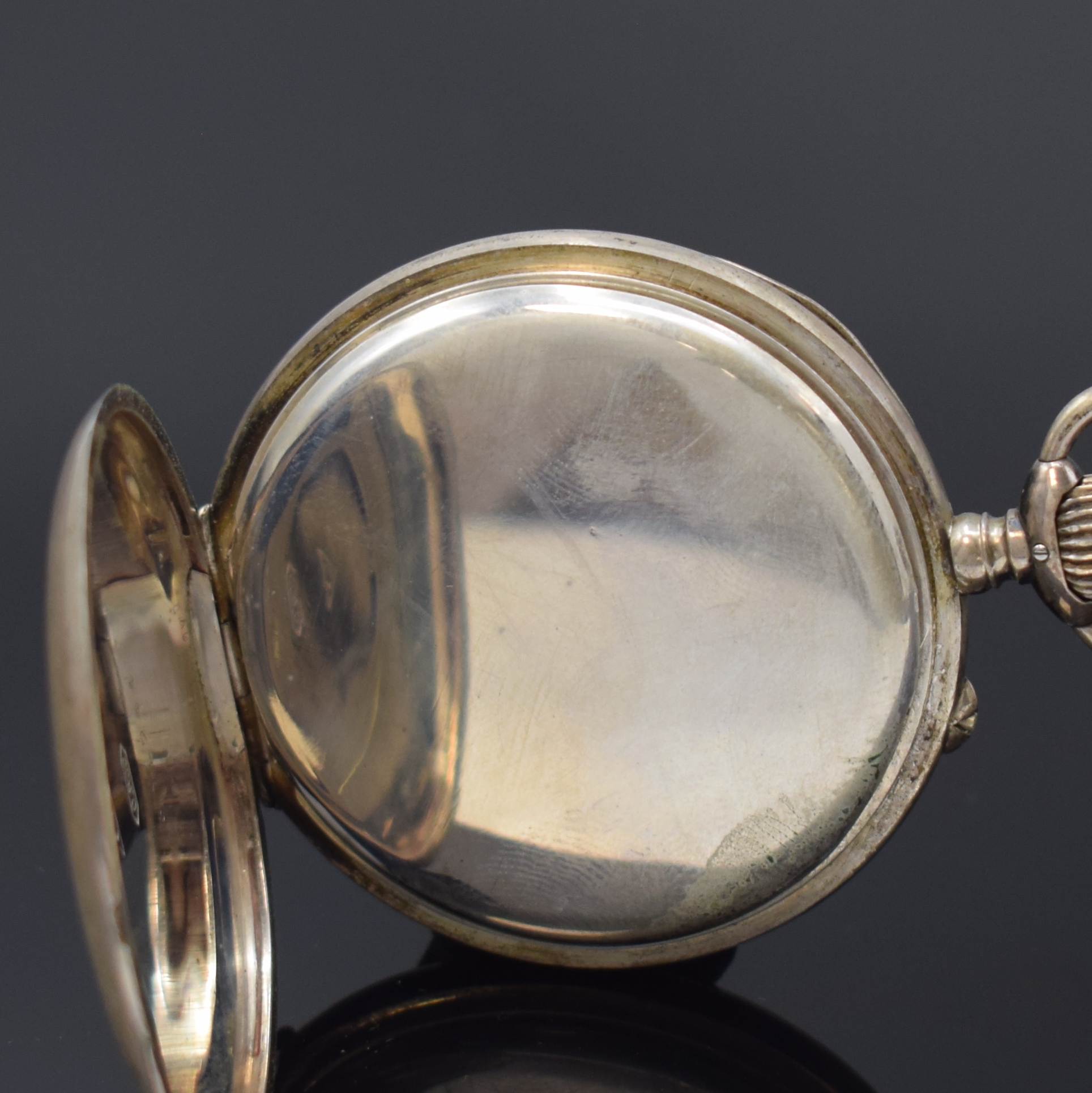 Detail c: MARTIN WINKLER/Deutsche Präzisions-UhrenfabrikGlashütte e.G.m.b.H. offene Silbertaschenuhr, Deutschland um 1926, glattes Lucia-Geh., ...