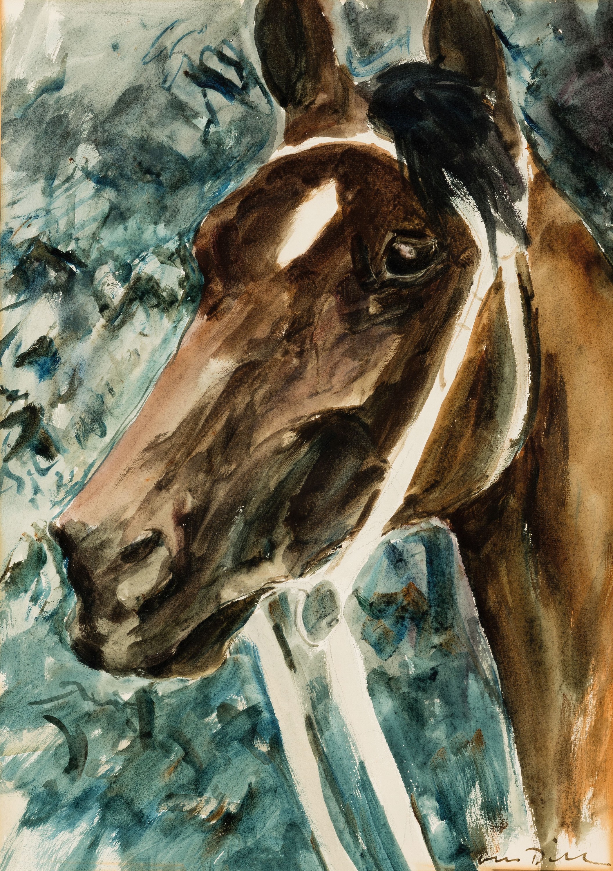 Otto Dill, 1884 Neustadt/Wstr.-1957 Bad Dürkheim, Pferdeporträt, Aquarell auf Papier, rechts unten sign., ca. 50x36cm, PP, u.Gl. R. ca. 63x48cm