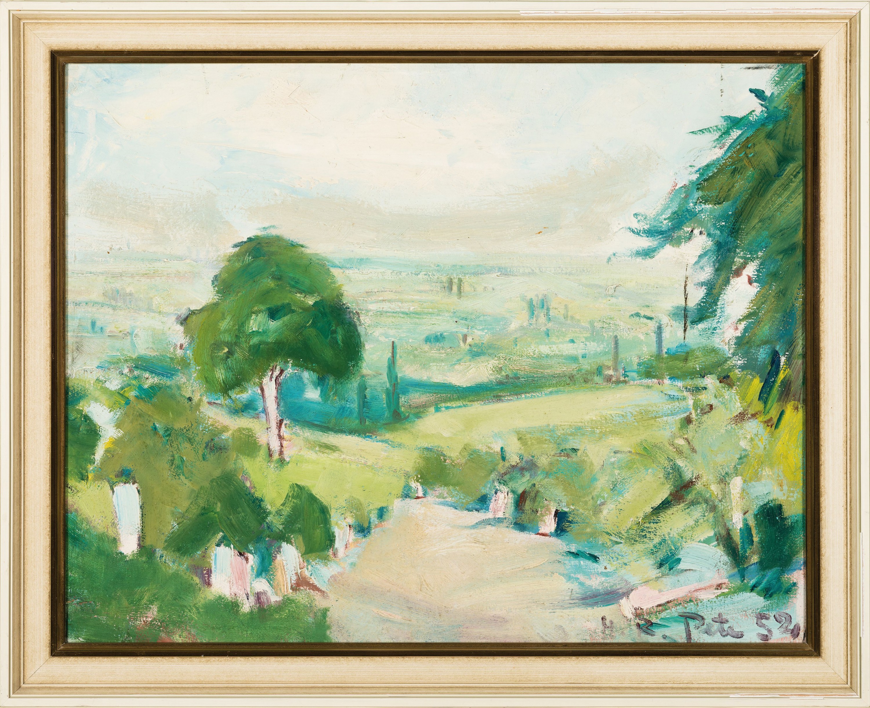 Detail k: Hans Rolf Peter, 1926-2020 Neustadt/Wstr., Landschaft, Öl/Malkarton, rechts unten sign. und dat. 52, ca. 47x60cm, R. ca. 56x68cm